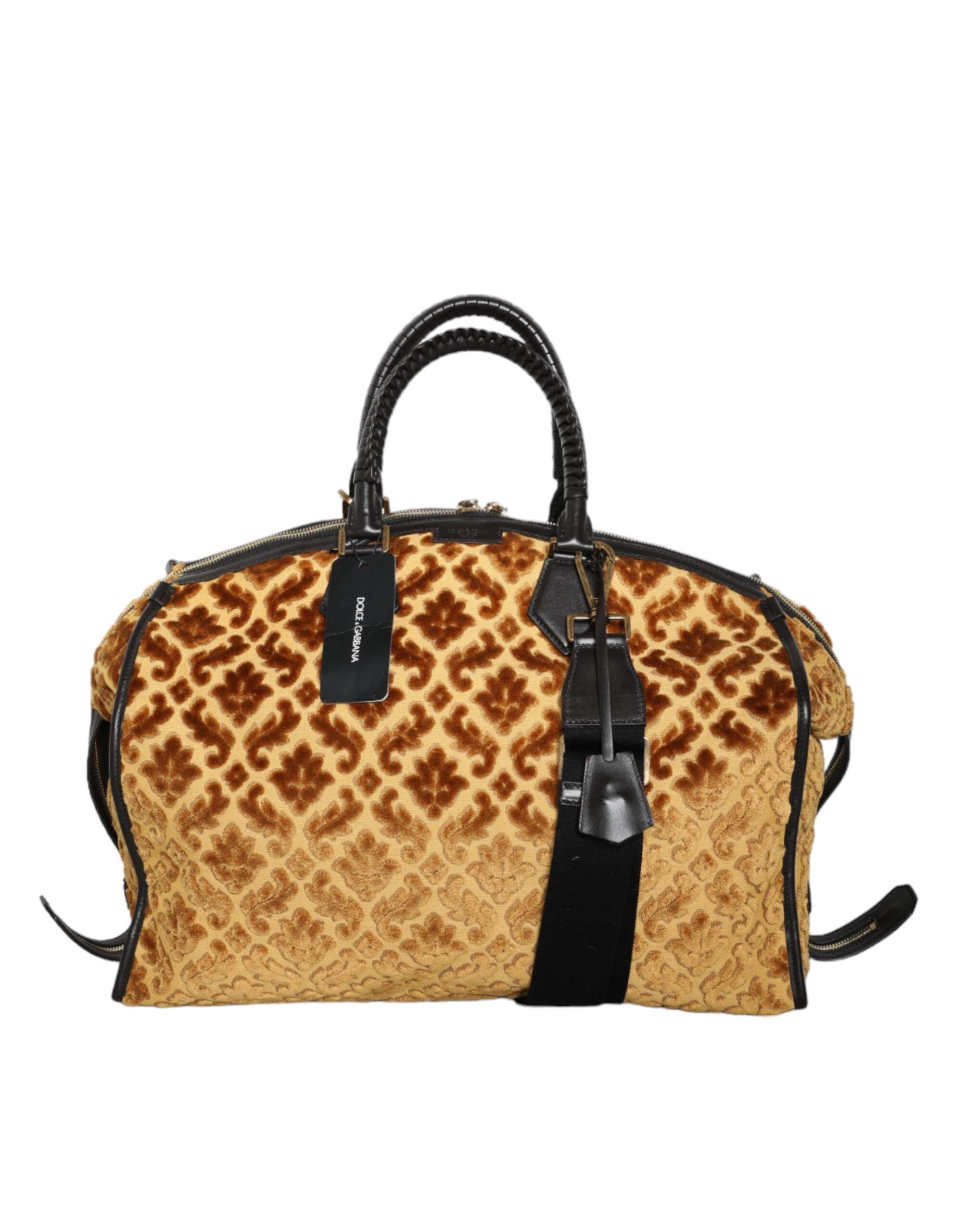 Dolce & Gabbana Velvet Top Handle Shoulder Duffle Women Beige Bag Glam Steals