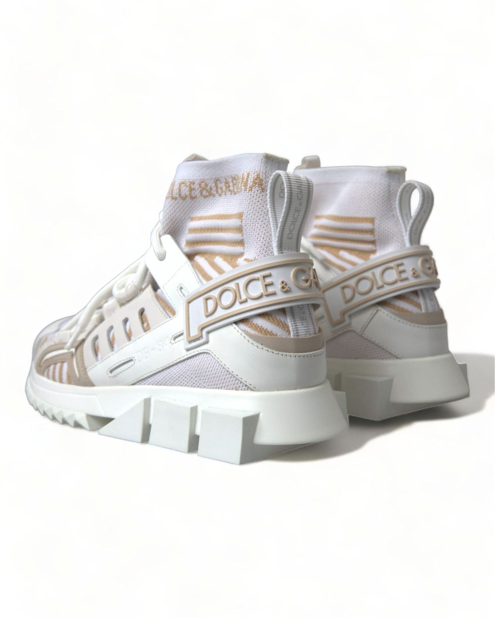 Dolce & Gabbana White Beige Sorrento Socks Sneakers Sneakers