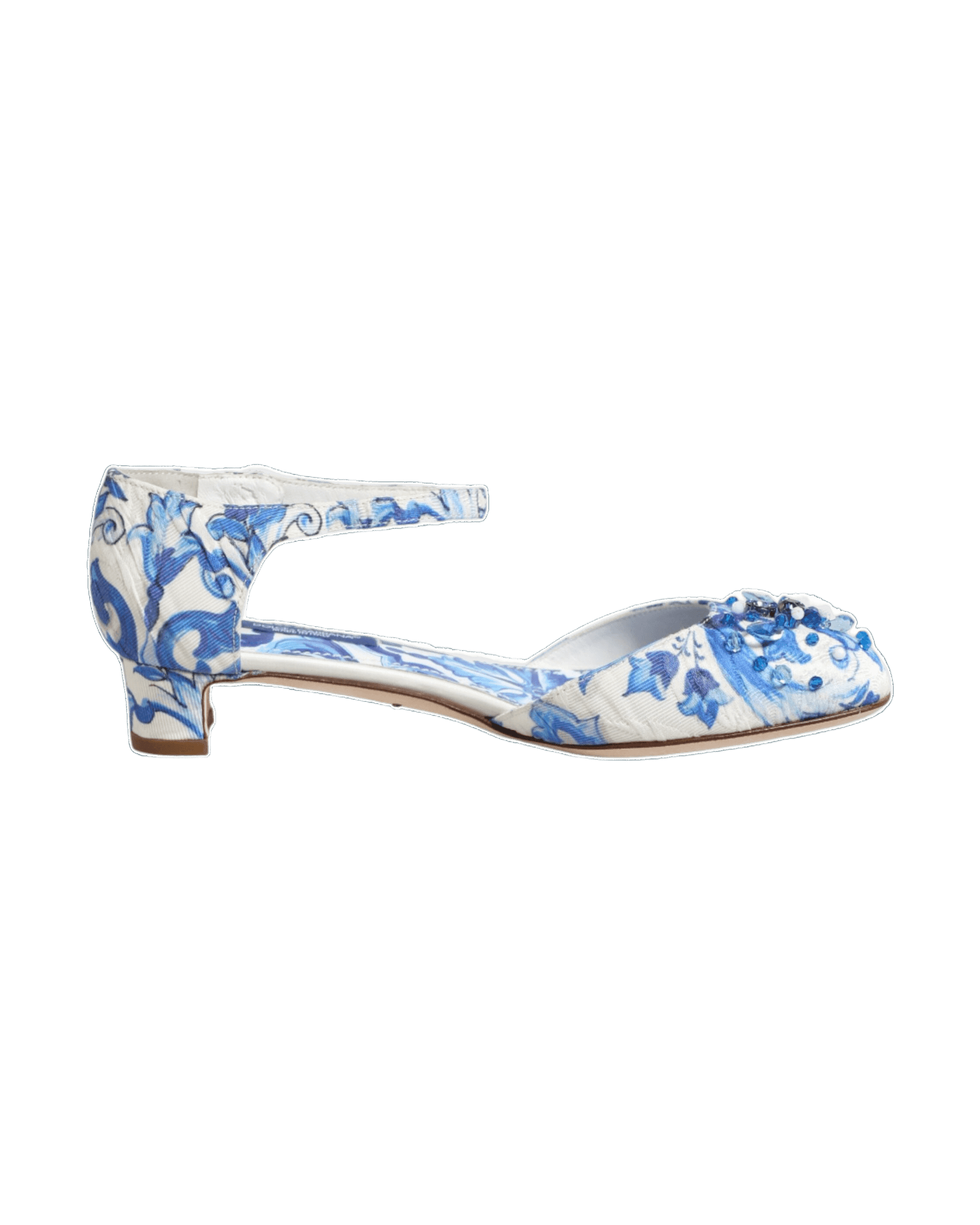 Dolce & Gabbana White Blue Floral Crystal Ankle Straps Shoes Sandals
