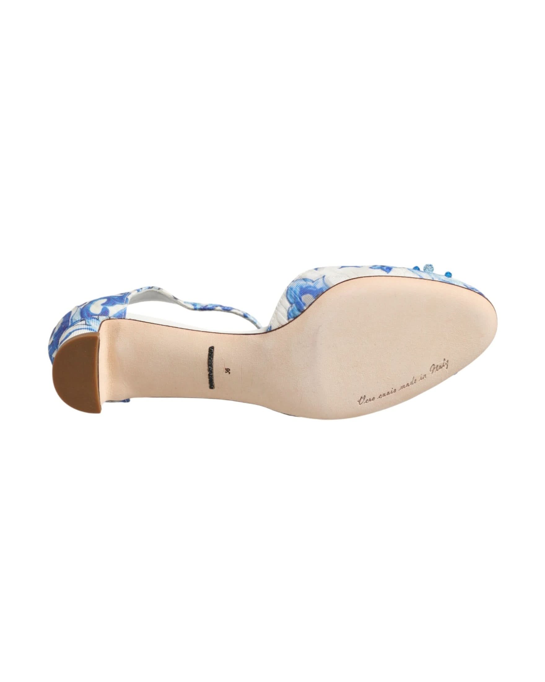 Dolce & Gabbana White Blue Floral Crystal Ankle Straps Shoes Sandals