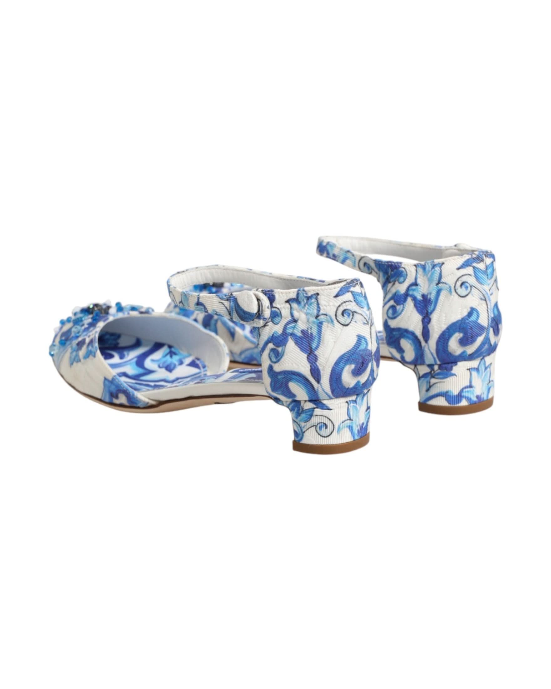 Dolce & Gabbana White Blue Floral Crystal Ankle Straps Shoes Sandals