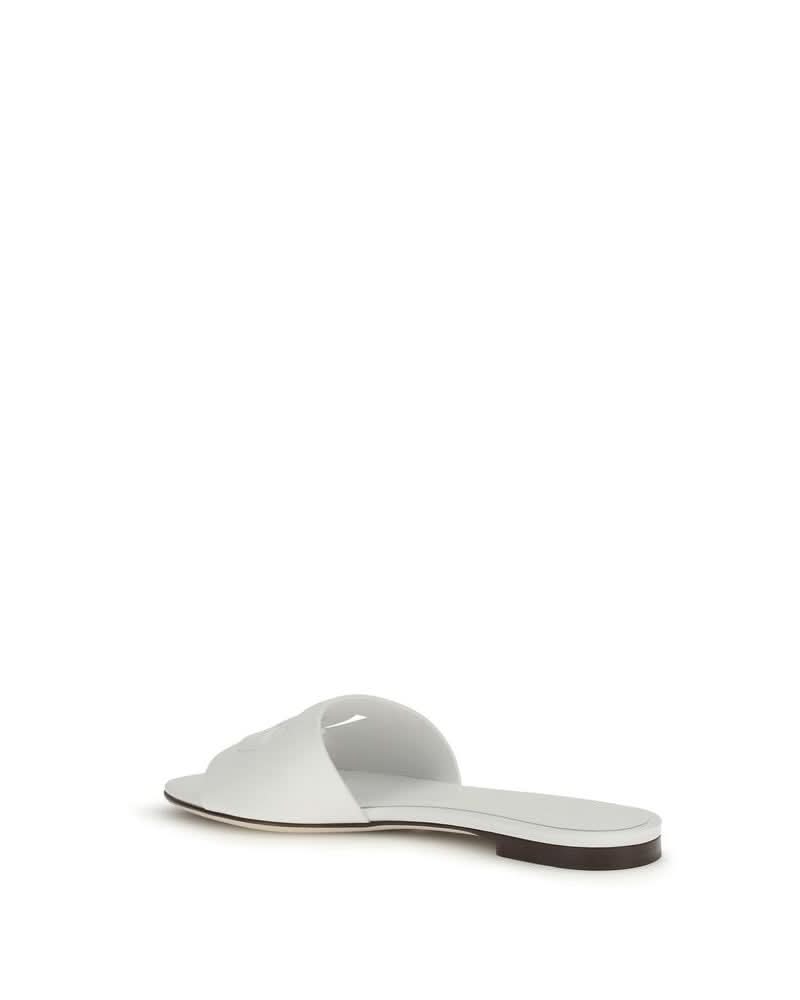 Dolce & Gabbana White Calf Leather Bos Taurus Flat Sandals