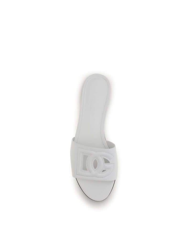 Dolce & Gabbana White Calf Leather Bos Taurus Flat Sandals