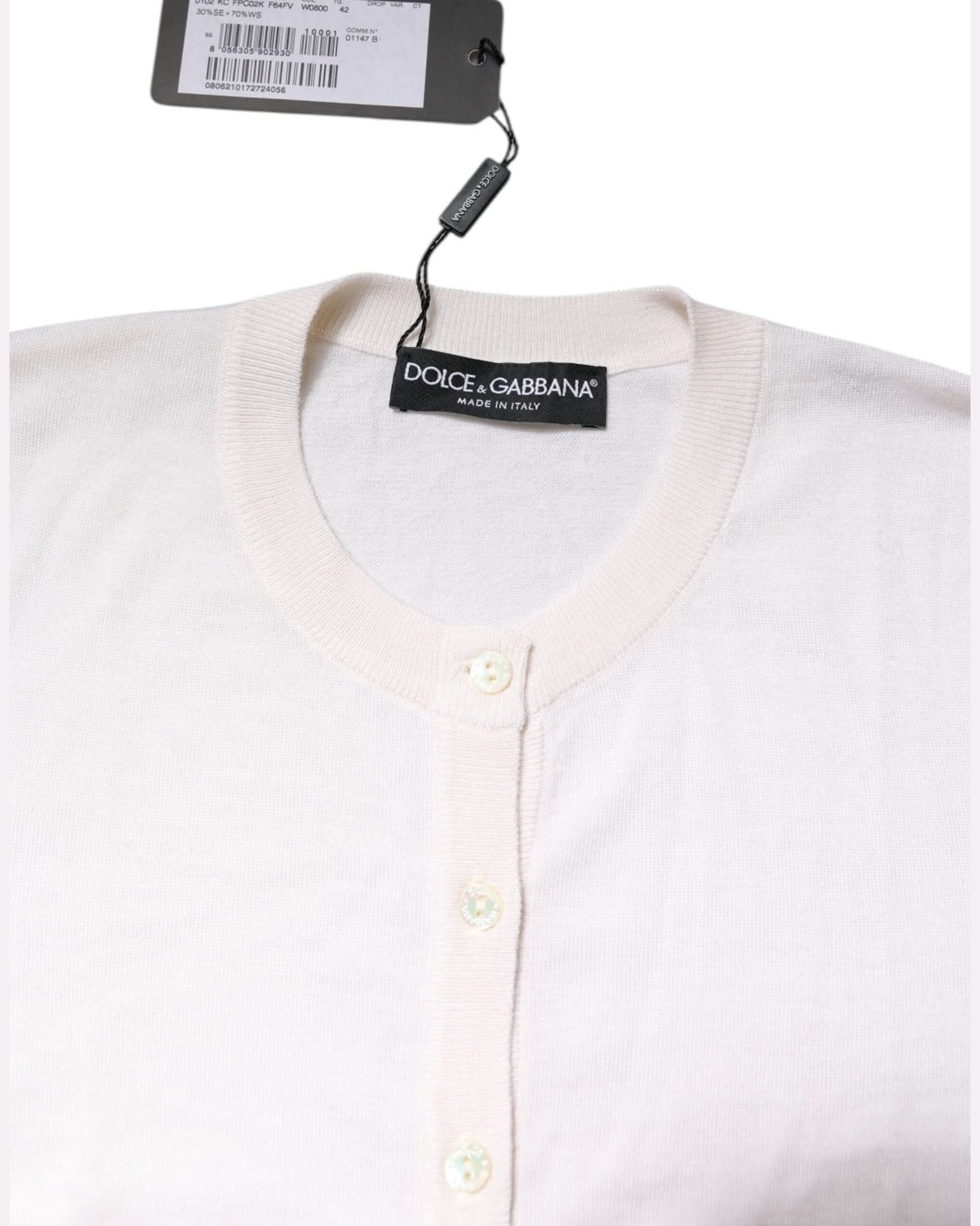Dolce & Gabbana White Cashmere Crew Neck Top Cardigan Sweater Cardigans