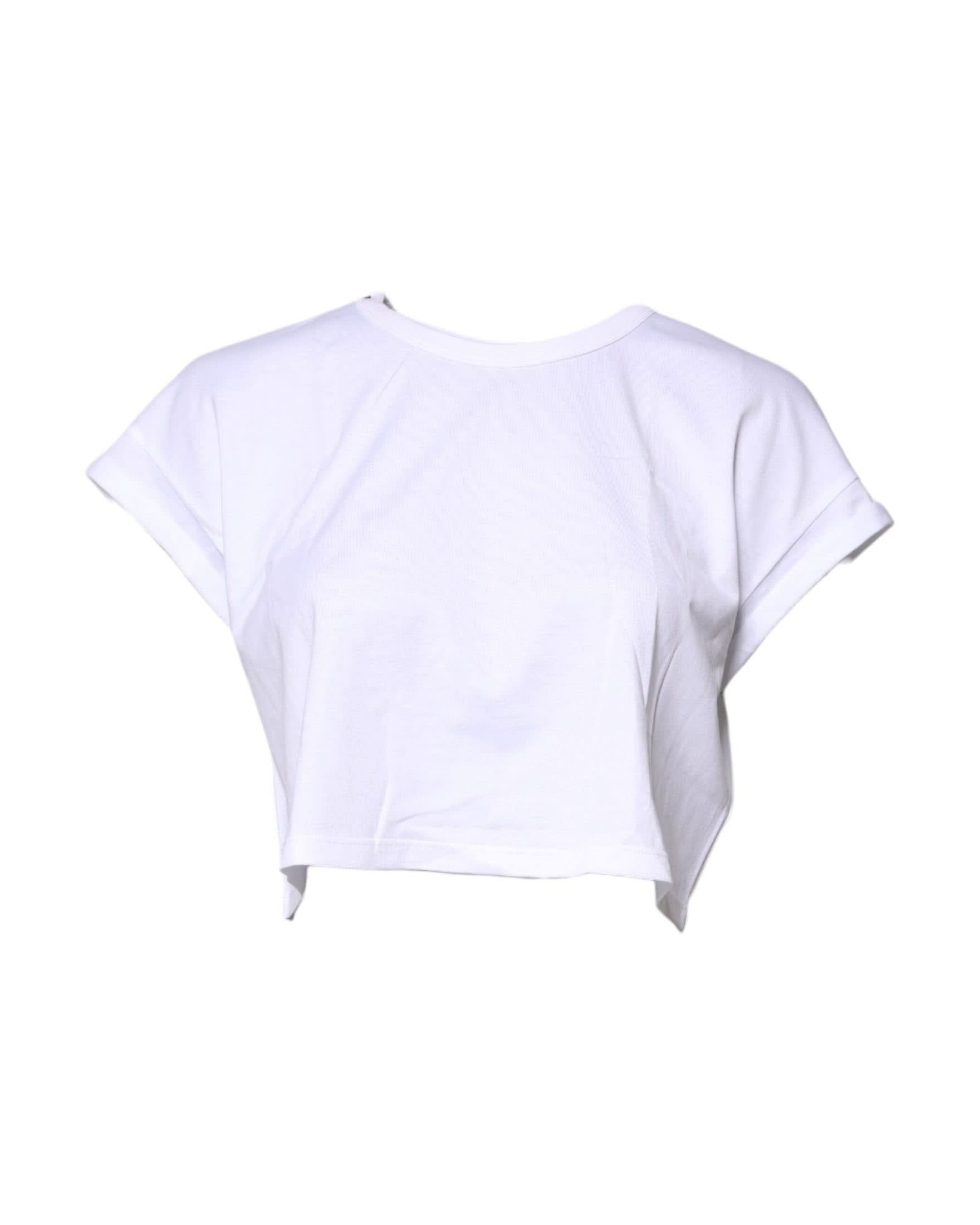 Dolce & Gabbana White Cotton Crew Neck Cropped T-Shirt Top T-Shirts