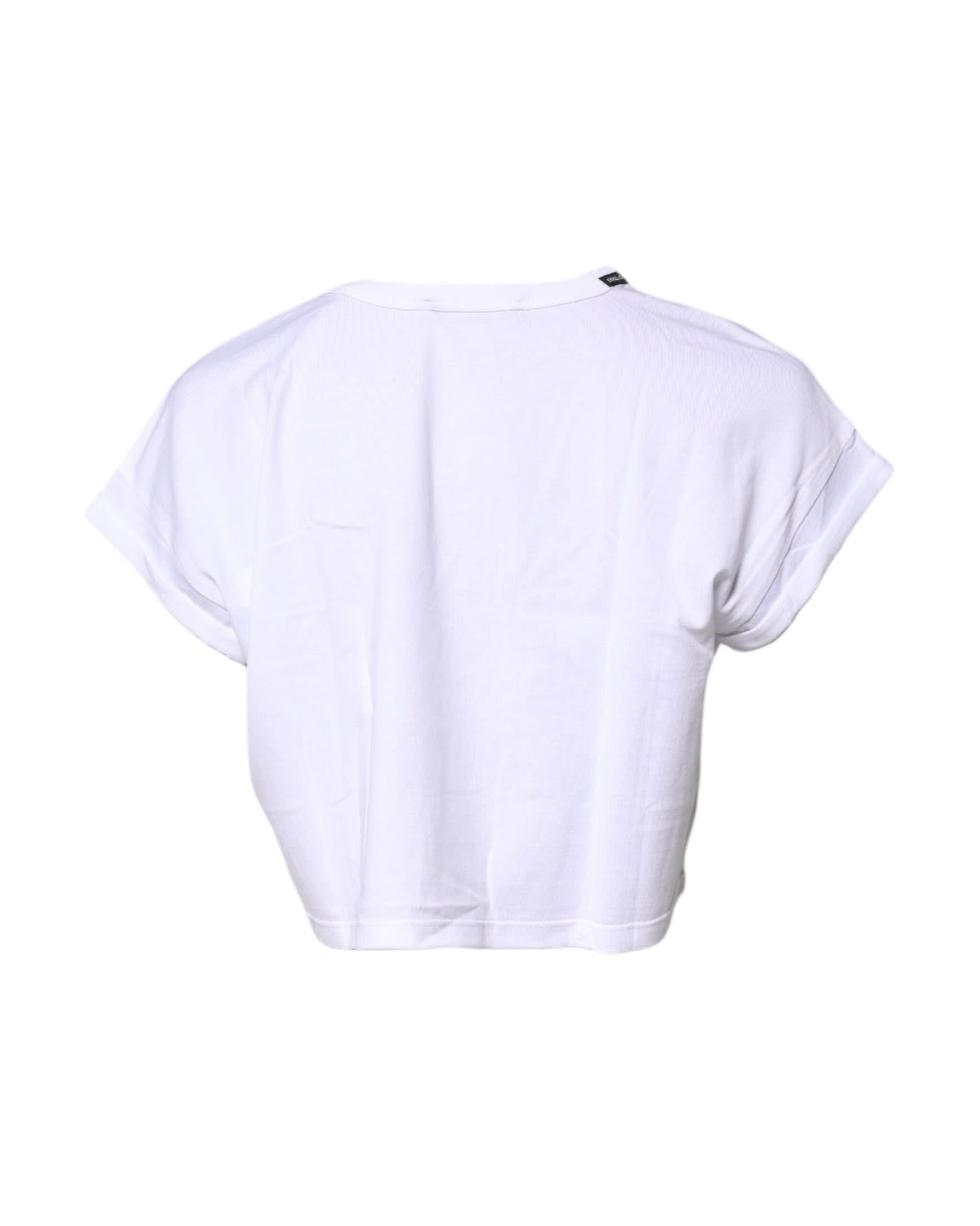 Dolce & Gabbana White Cotton Crew Neck Cropped T-Shirt Top T-Shirts