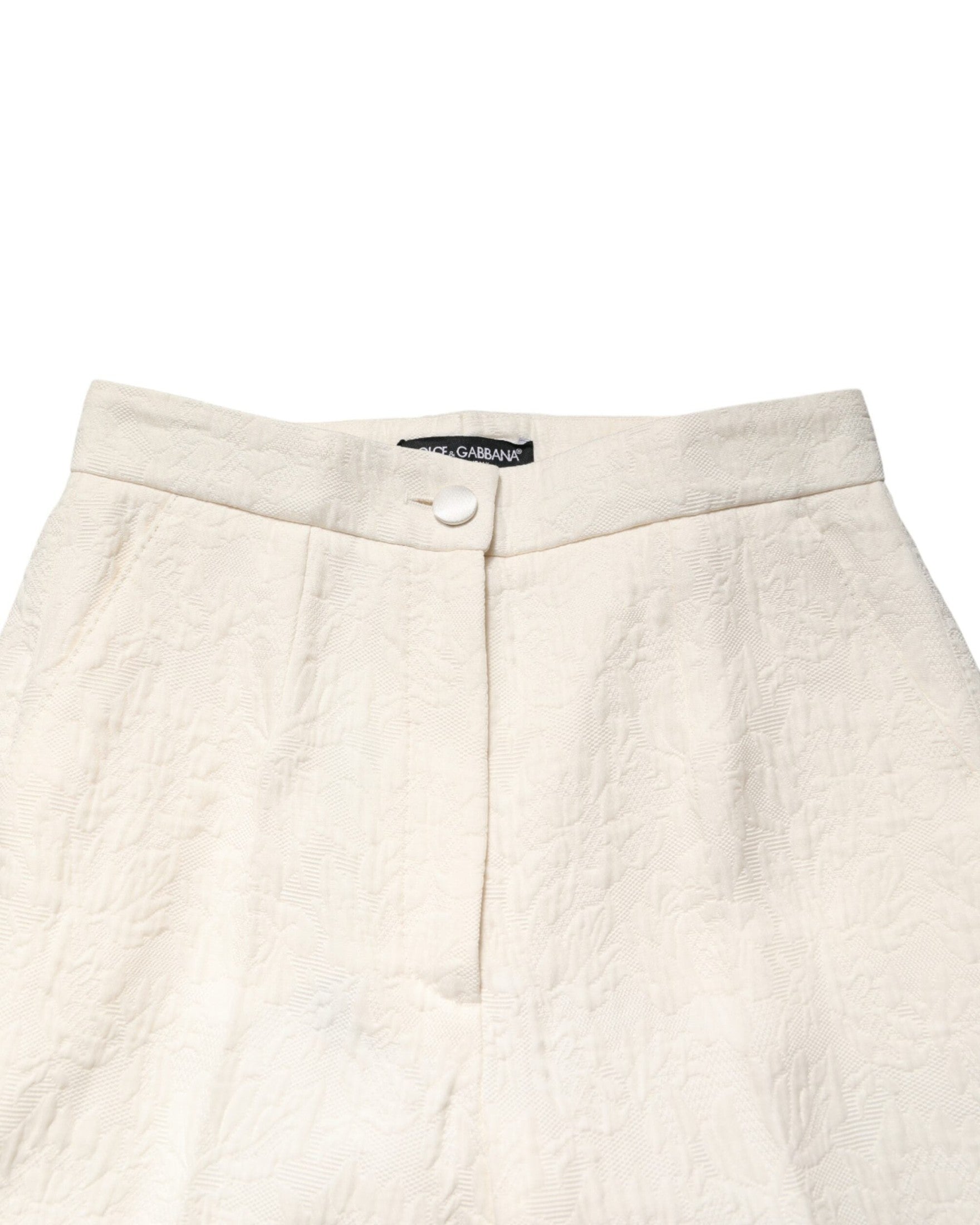 Dolce & Gabbana White Cotton Floral Brocade Dress Pant Glam Steals