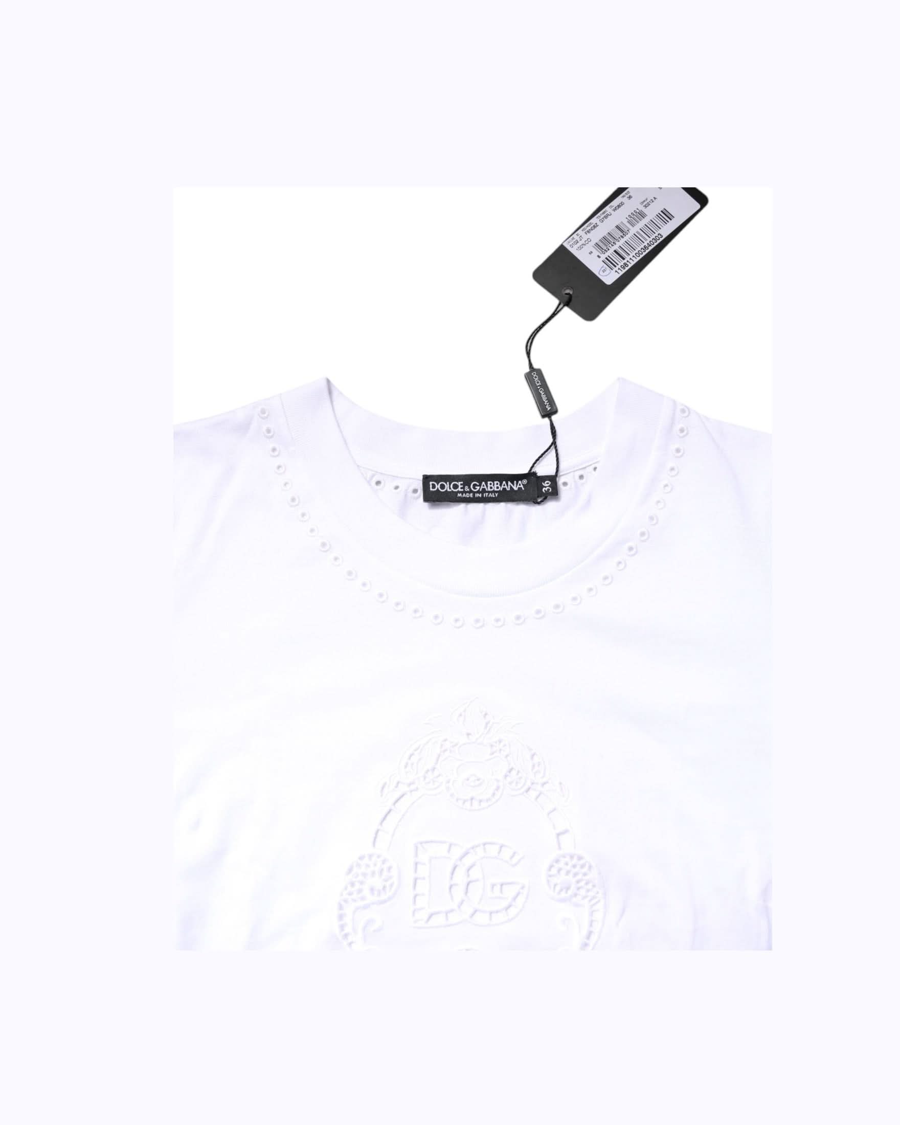 Dolce & Gabbana White Cotton Floral Logo Crew Neck T-Shirt T-Shirts