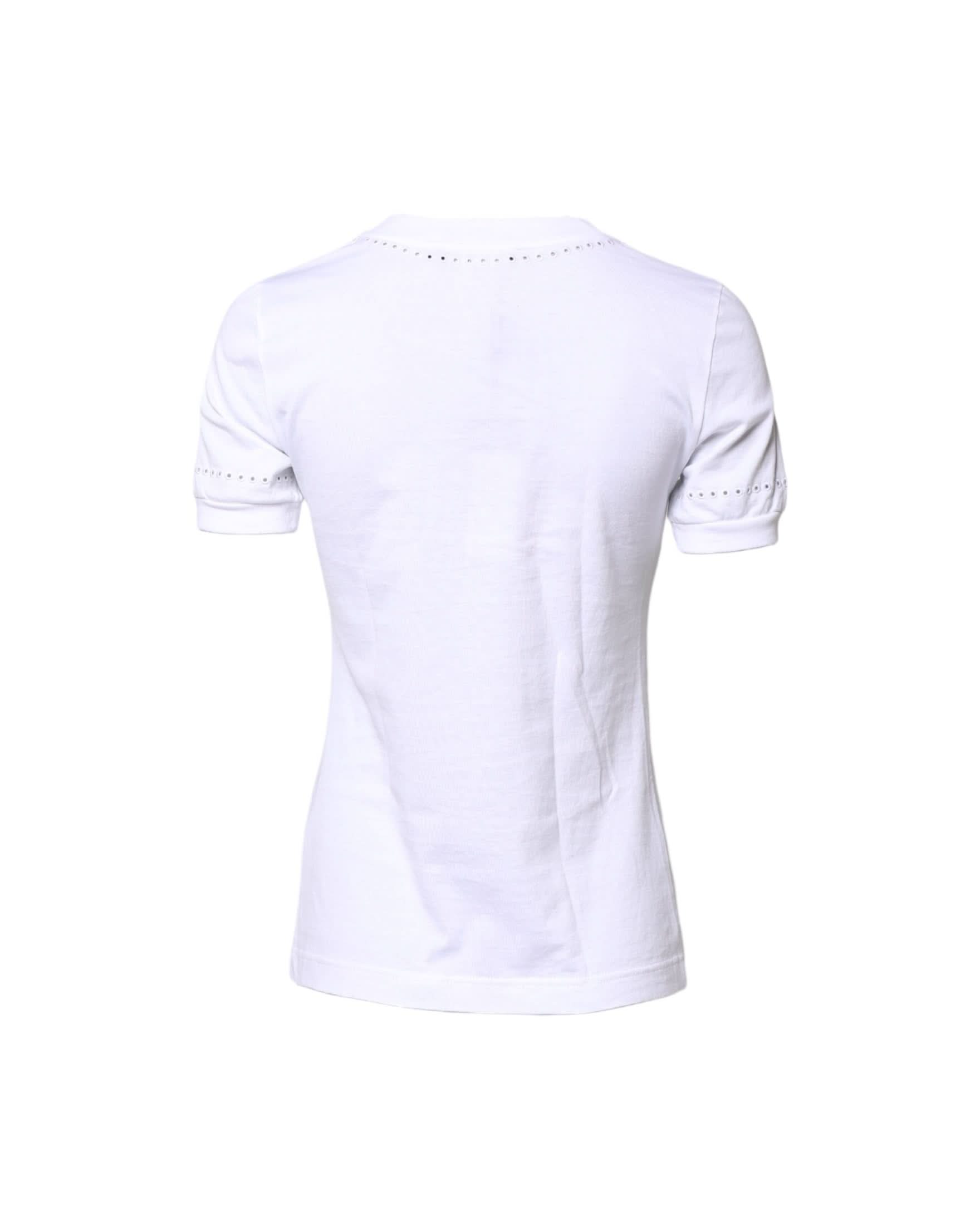 Dolce & Gabbana White Cotton Floral Logo Crew Neck T-Shirt T-Shirts