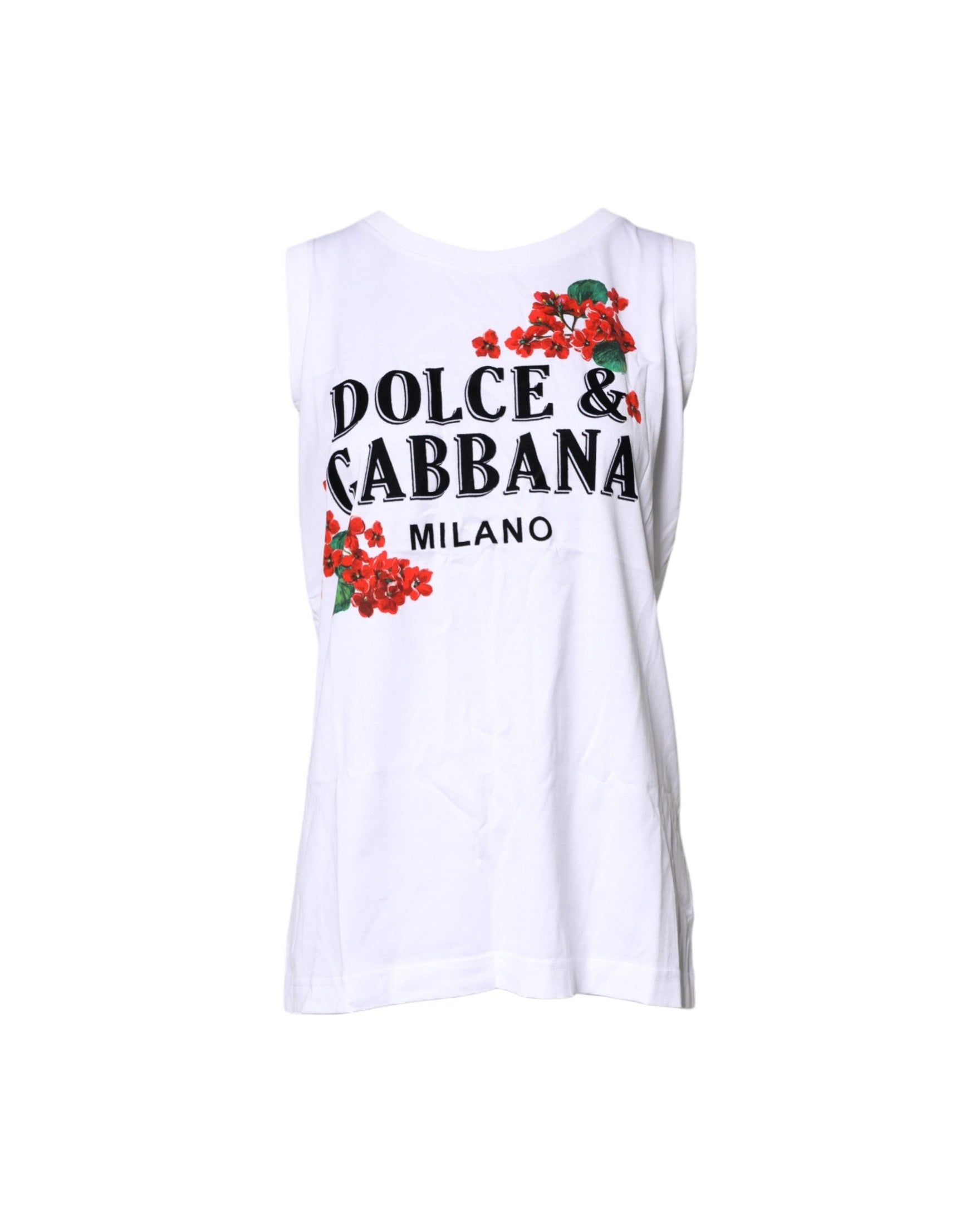 Dolce & Gabbana White Cotton Floral Printed Sleeveless T-shirt Glam Steals