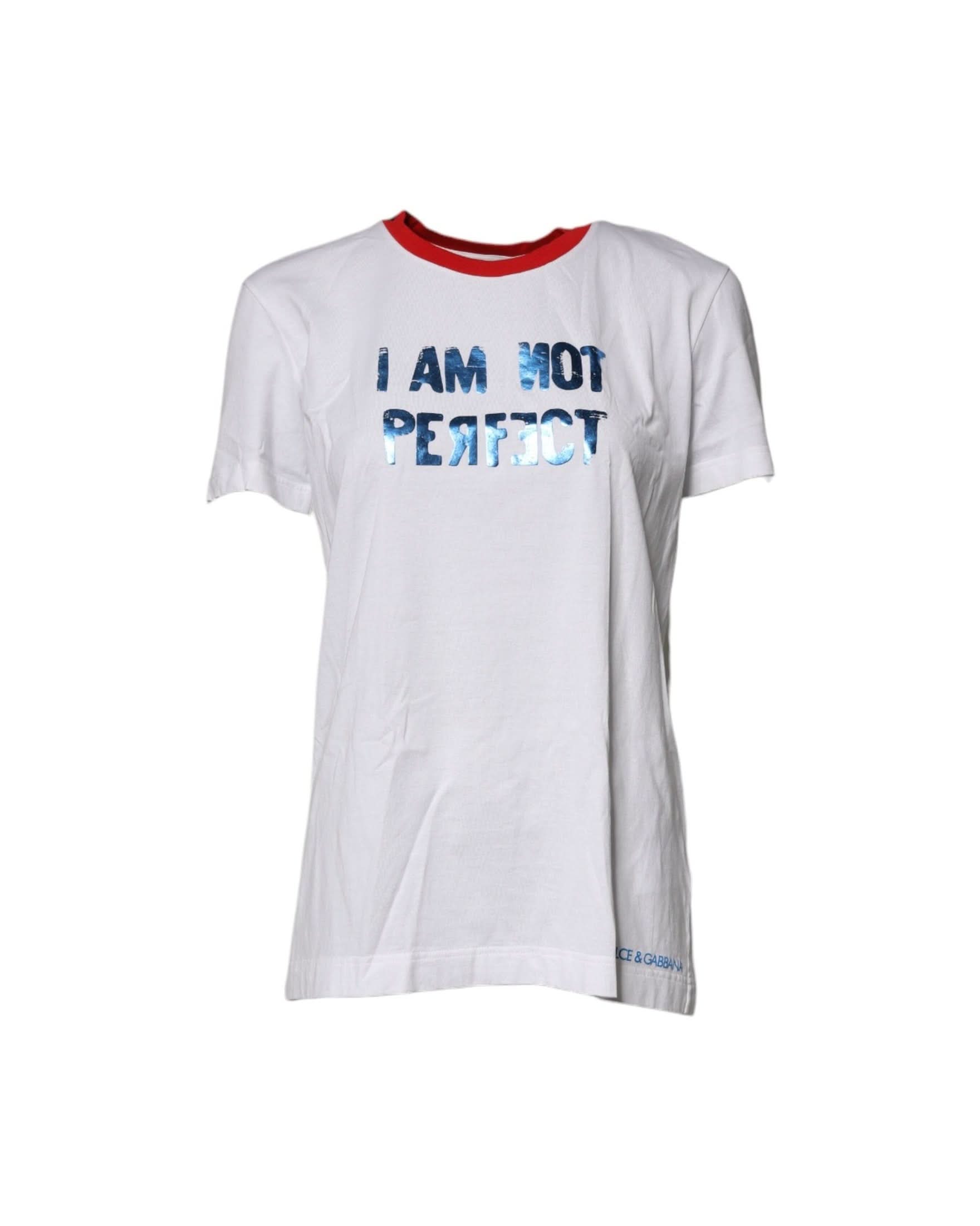 Dolce & Gabbana White Cotton Graphic Print Crew Neck T-Shirt T-Shirts