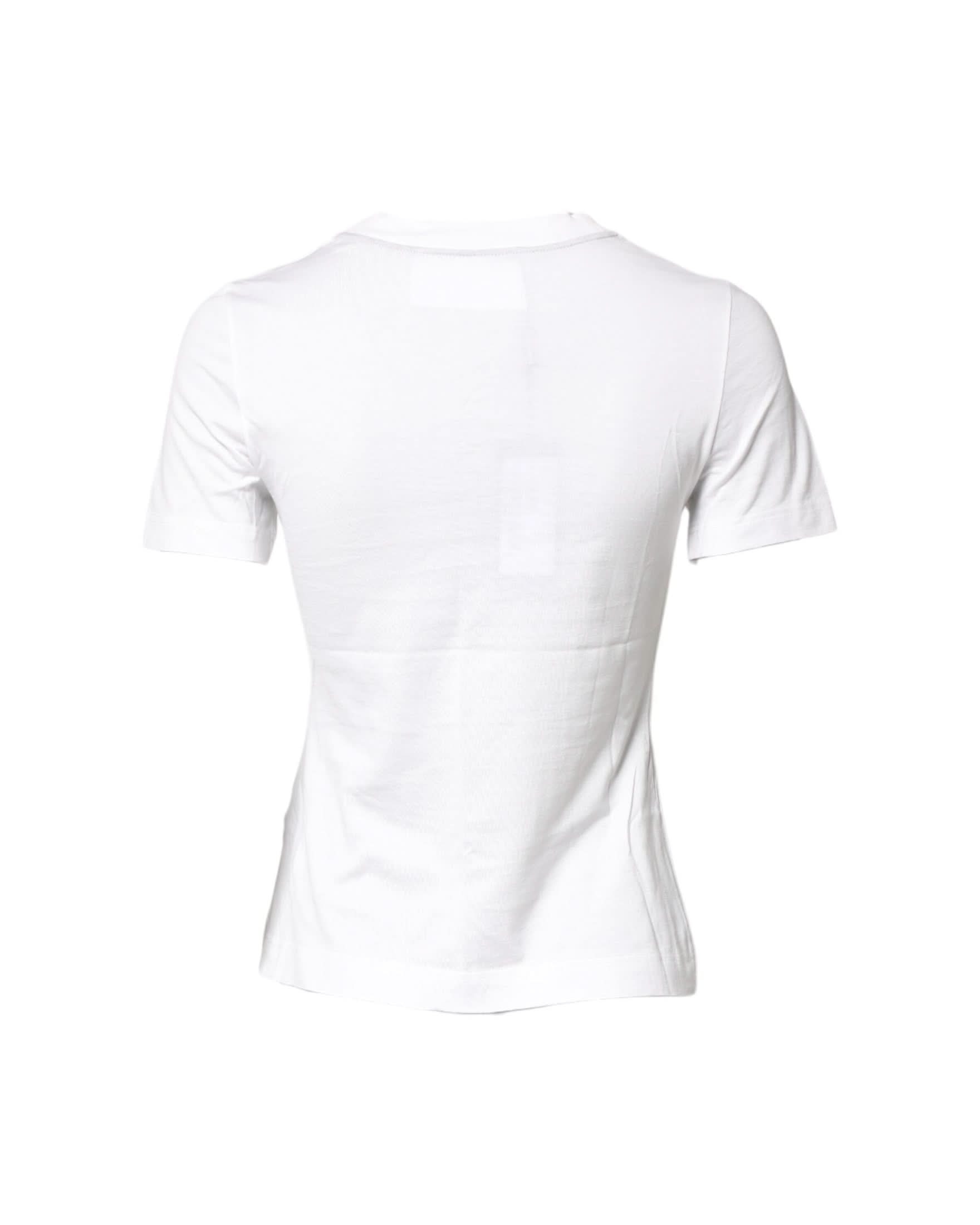 Dolce & Gabbana White Cotton Graphic Print Crew Neck T-Shirt T-Shirts