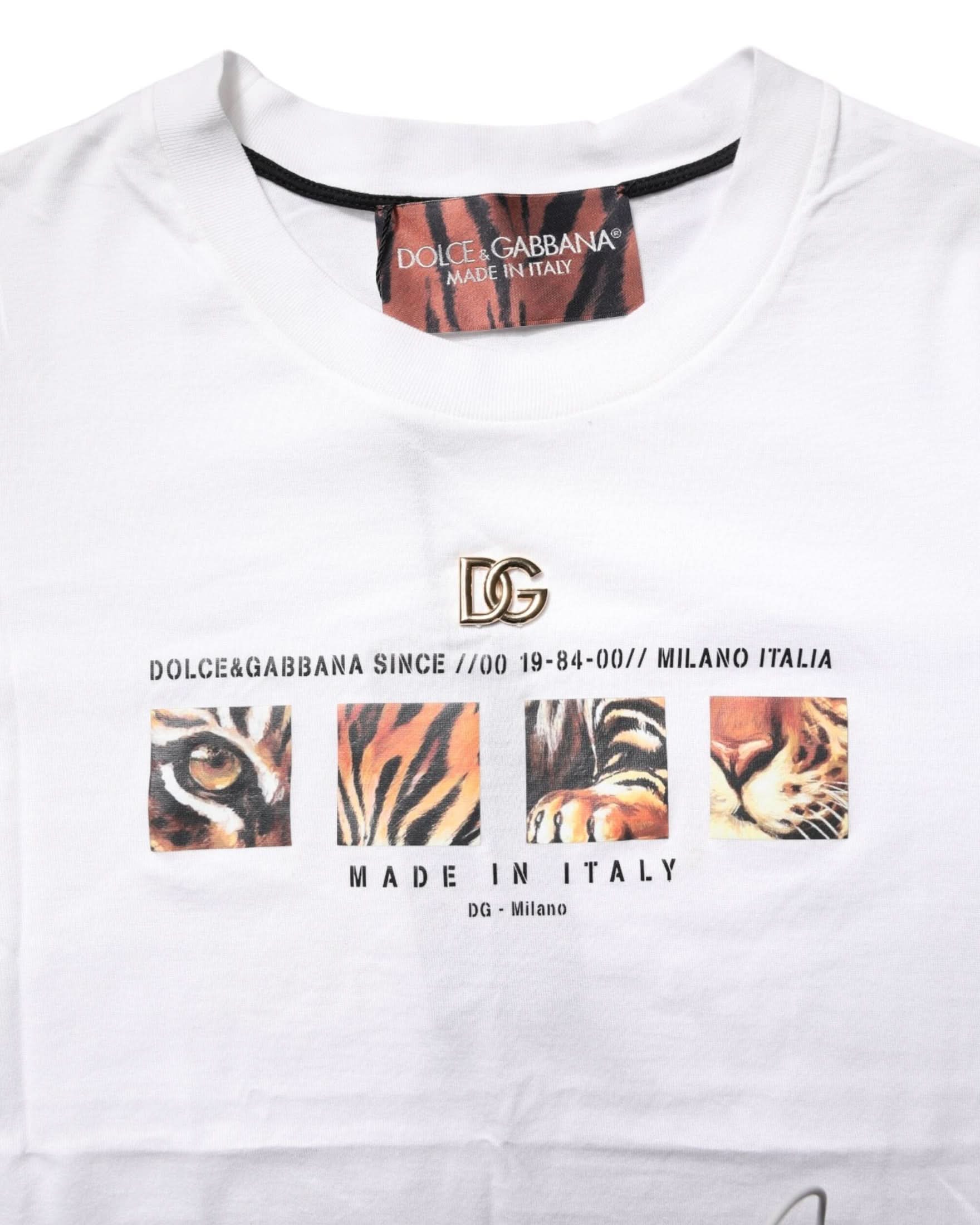 Dolce & Gabbana White Cotton Graphic Print Crew Neck T-Shirt T-Shirts