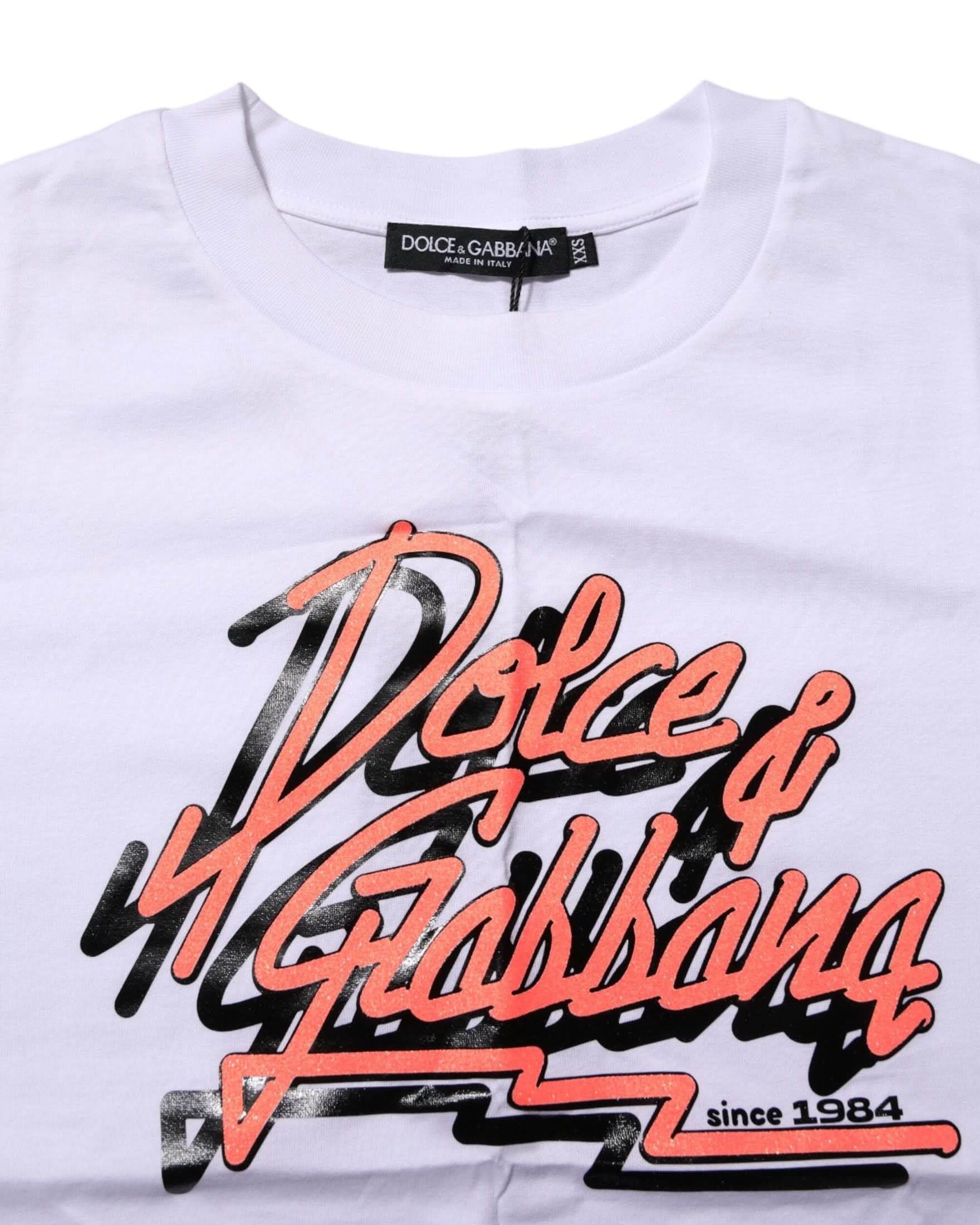 Dolce & Gabbana White Cotton Graphic Print Crew Neck T-Shirt T-Shirts
