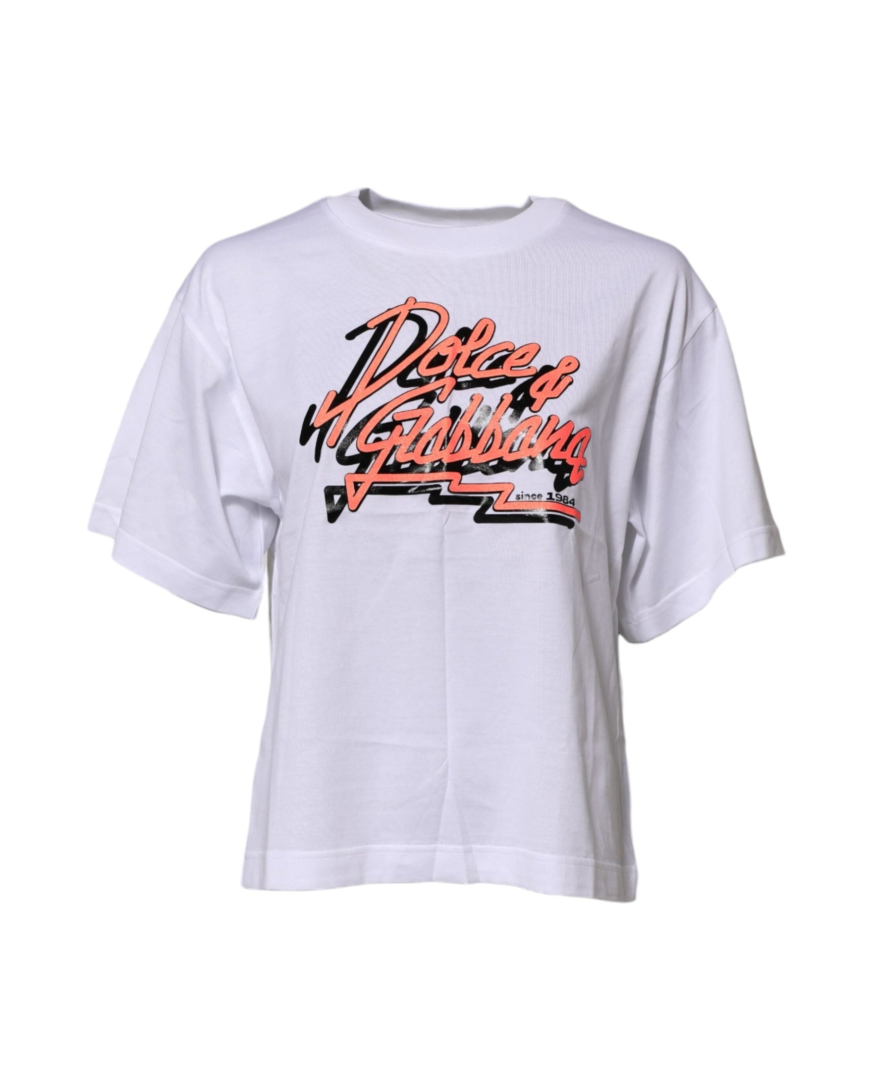 Dolce & Gabbana White Cotton Graphic Print Crew Neck T-shirt Glam Steals