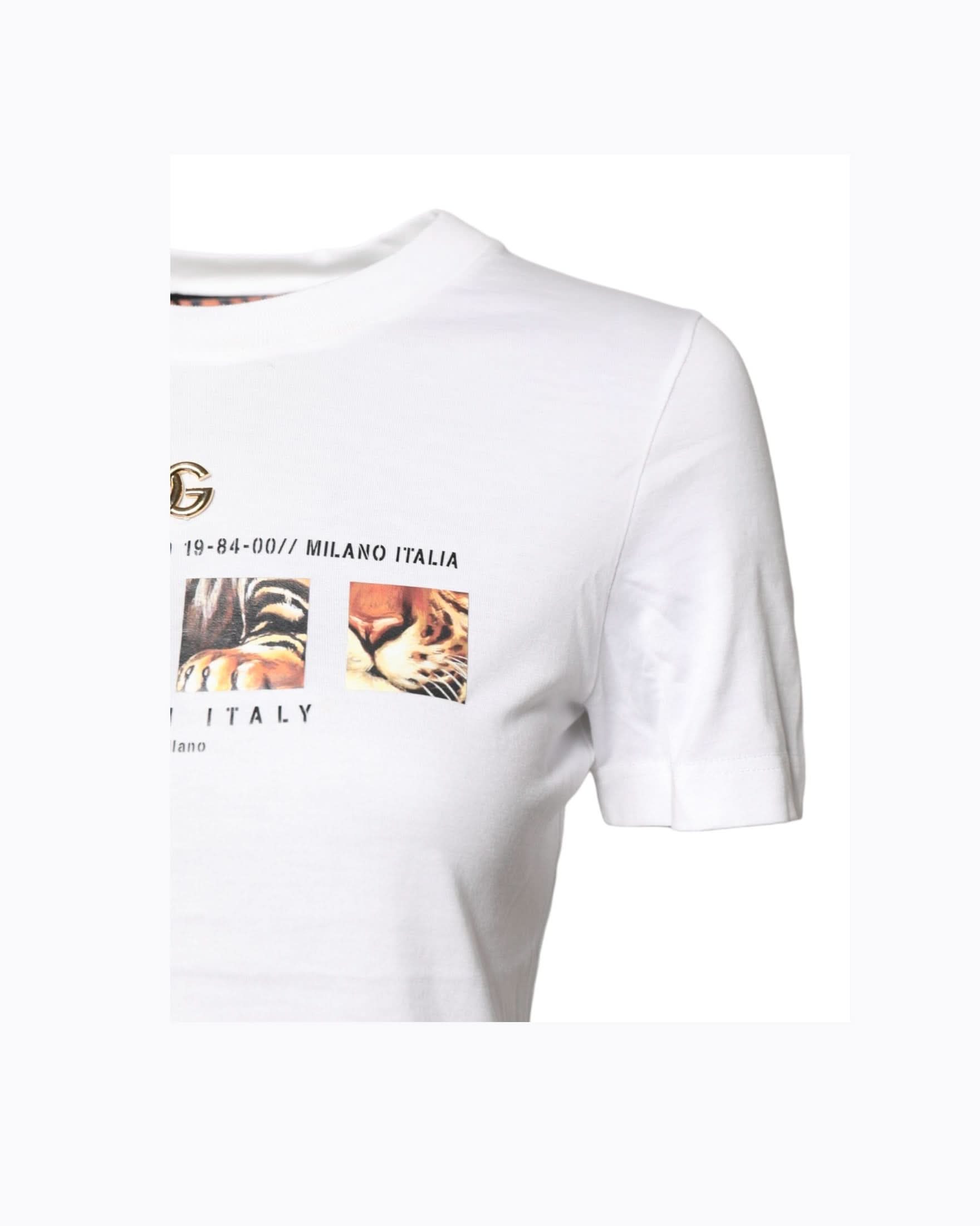 Dolce & Gabbana White Cotton Graphic Print Crew Neck T-Shirt T-Shirts