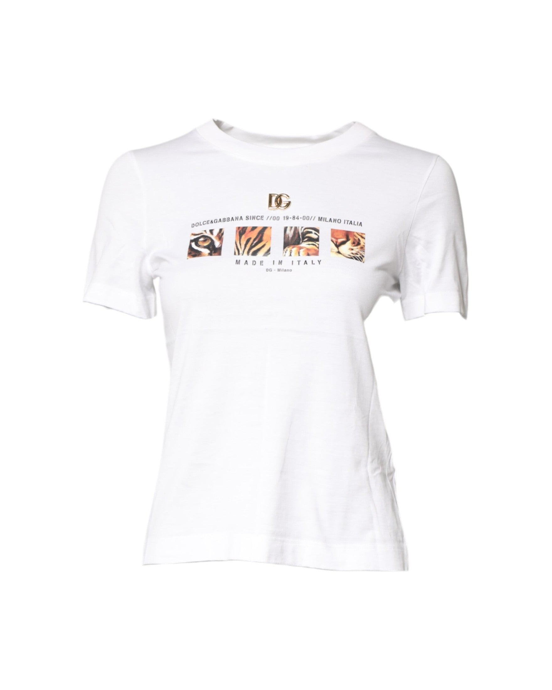 Dolce & Gabbana White Cotton Graphic Print Crew Neck T-shirt Glam Steals