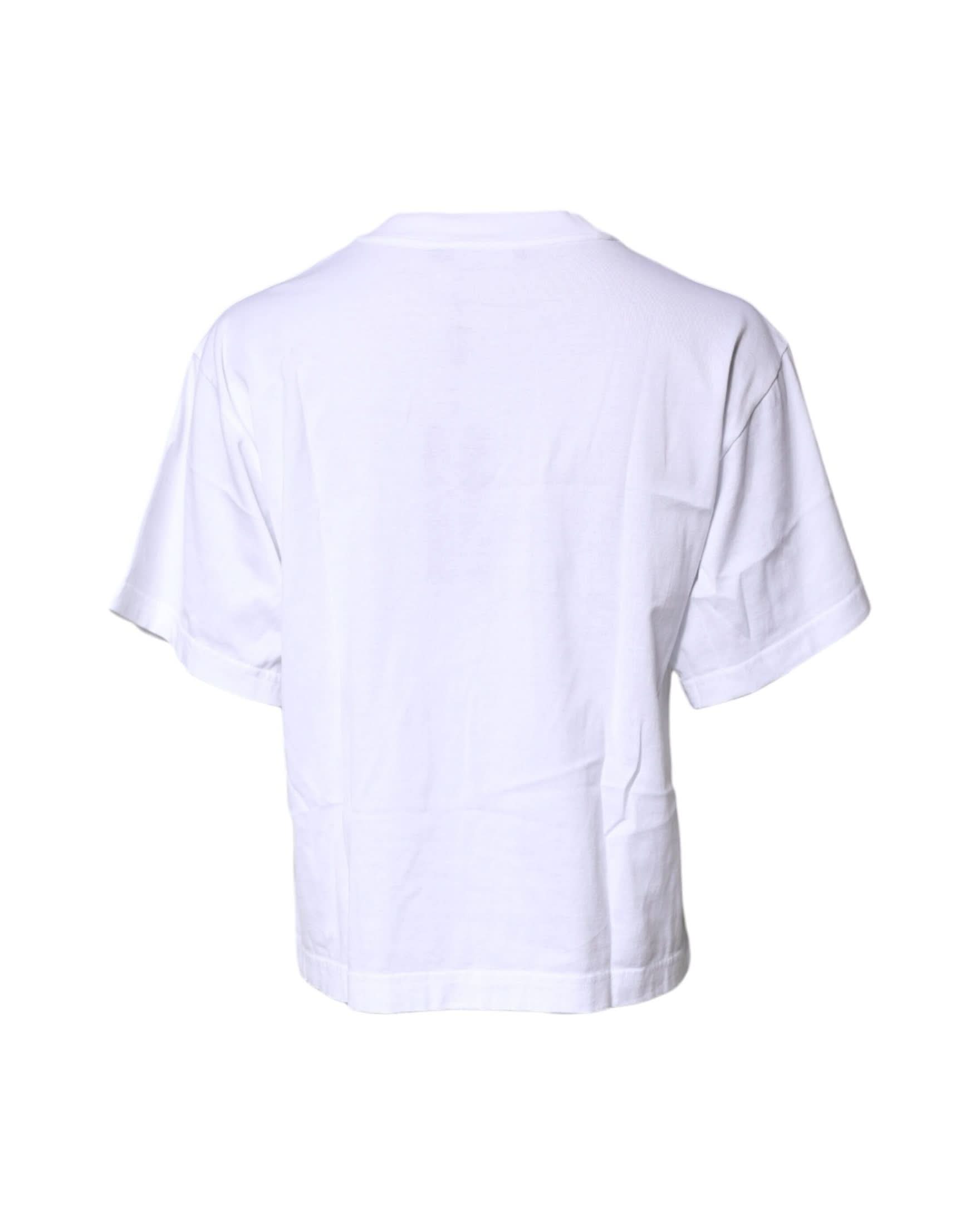 Dolce & Gabbana White Cotton Printed Round Neck Top T-Shirt T-Shirts