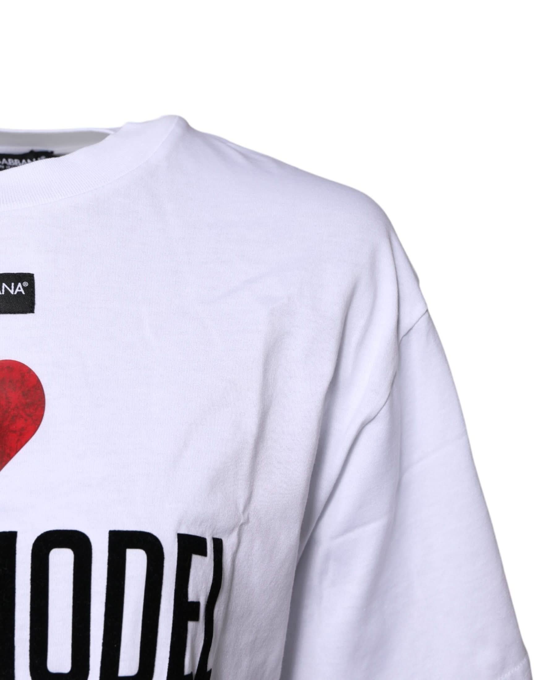 Dolce & Gabbana White Cotton Printed Round Neck Top T-Shirt T-Shirts