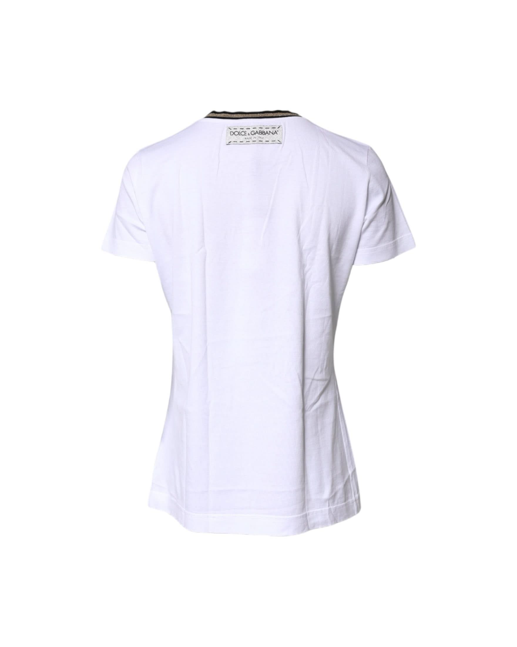 Dolce & Gabbana White Cotton Printed Round Neck Top T-Shirt T-Shirts
