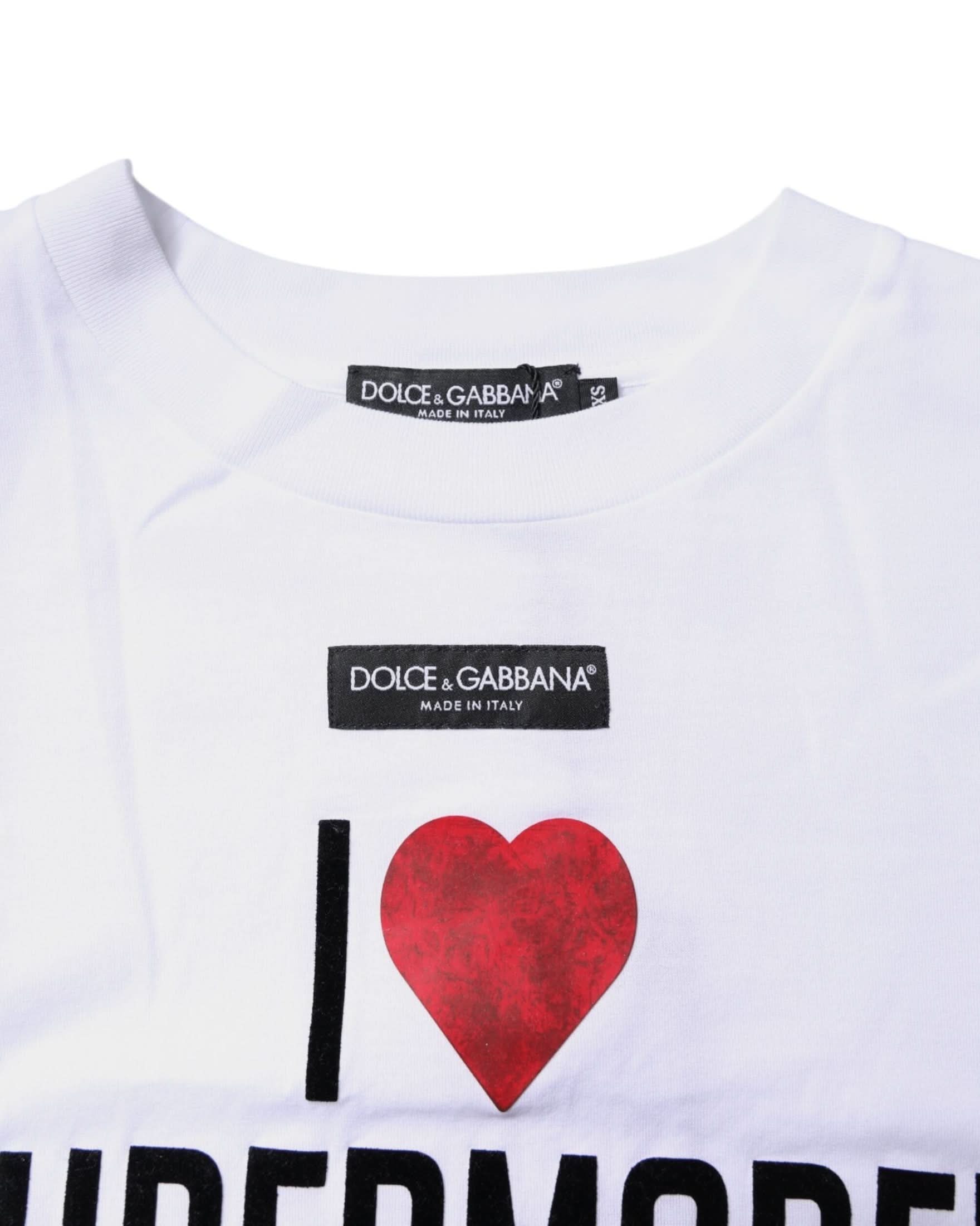 Dolce & Gabbana White Cotton Printed Round Neck Top T-Shirt T-Shirts