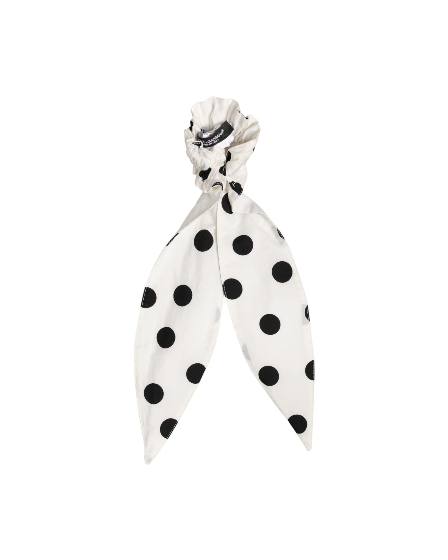 Dolce & Gabbana White Cotton Scrunchie Polka Dot Scarf Tie Accessory Hair Glam Steals