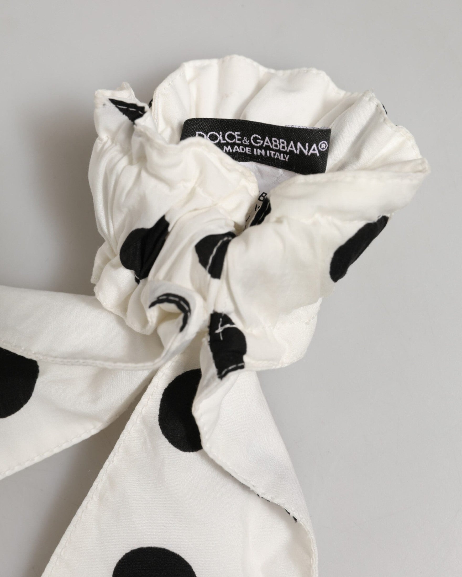 Dolce & Gabbana White Cotton Scrunchie Polka Dot Scarf Tie Accessory Hair Glam Steals