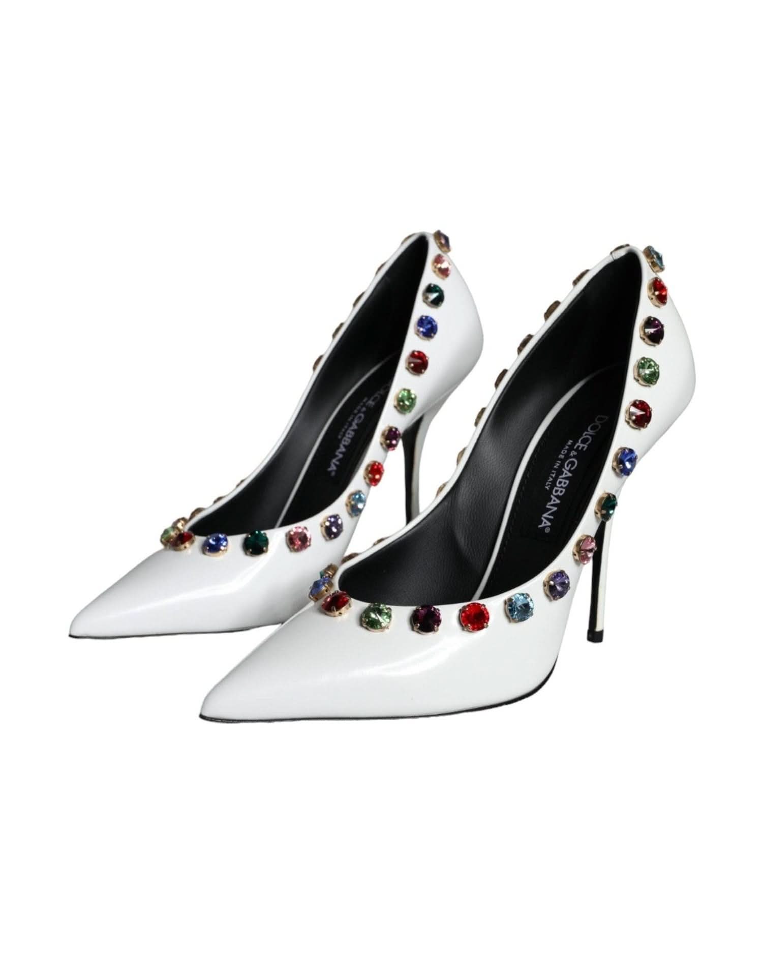 Dolce & Gabbana White Crystal Leather High Heels Pumps Shoes Heels