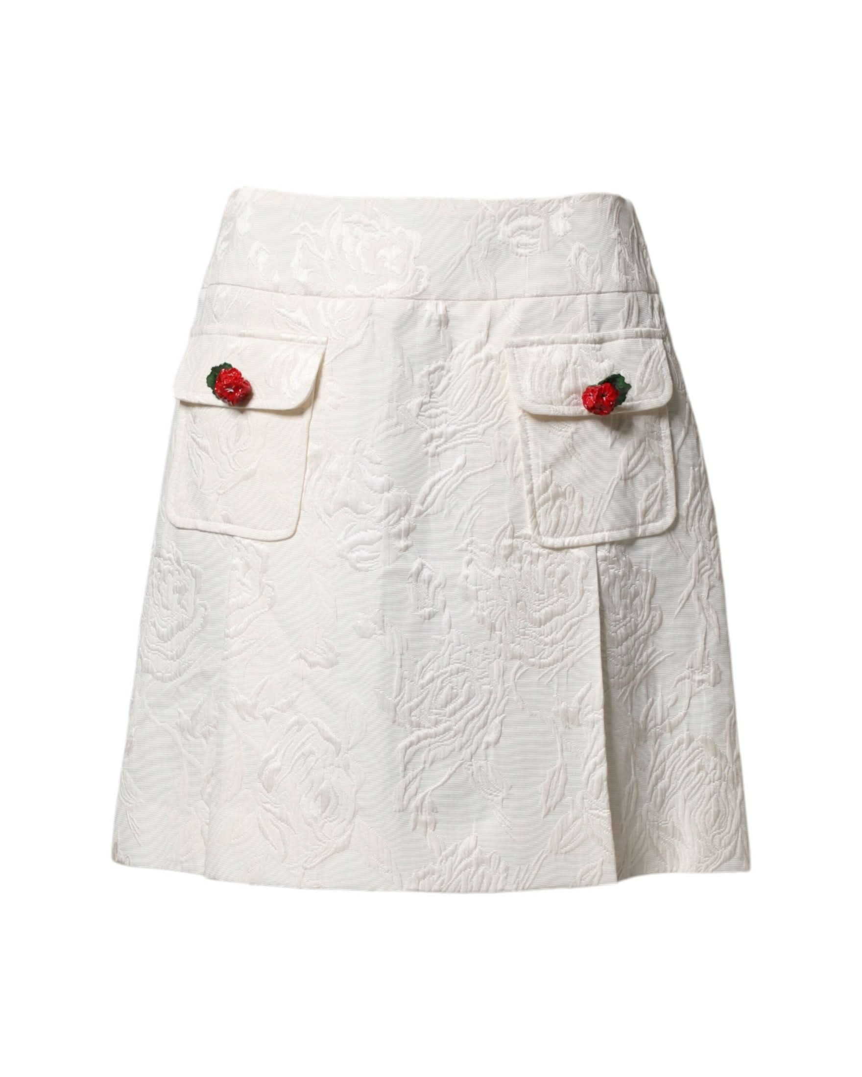 Dolce & Gabbana White Floral Brocade High Waist Mini Skirt Skirts