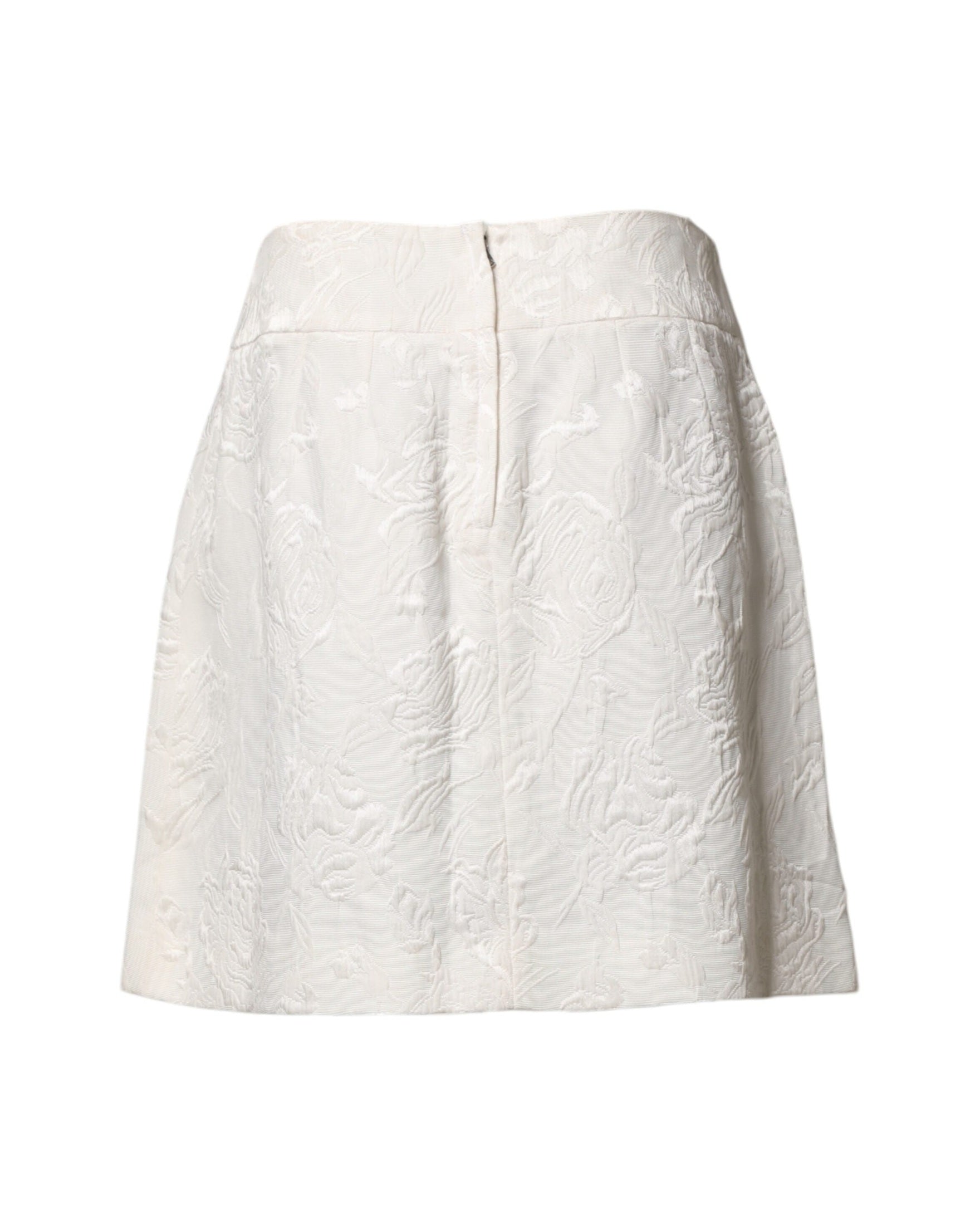 Dolce & Gabbana White Floral Brocade High Waist Mini Skirt Glam Steals