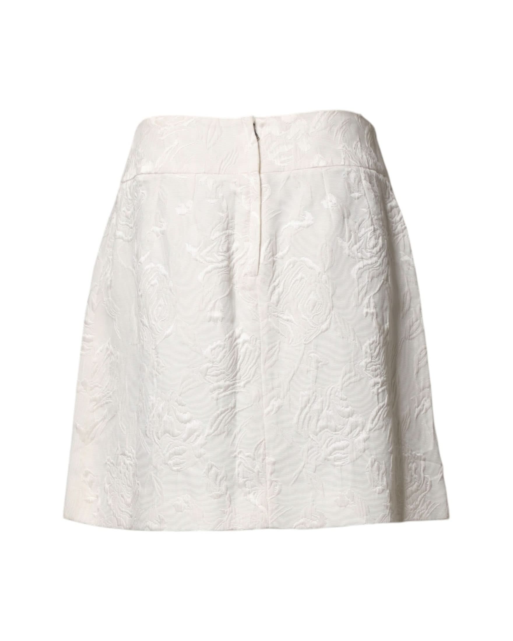 Dolce & Gabbana White Floral Brocade High Waist Mini Skirt Skirts