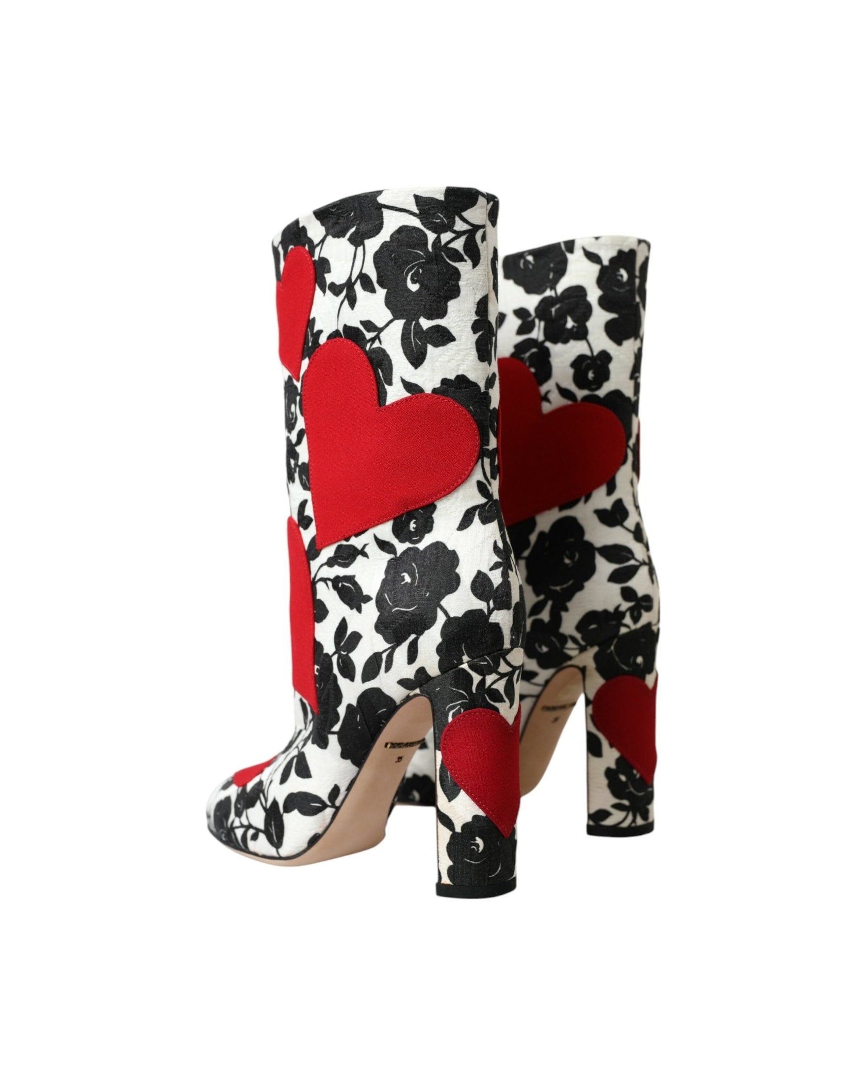 Dolce & Gabbana White Floral Hearts Leather High Boots Shoes Glam Steals
