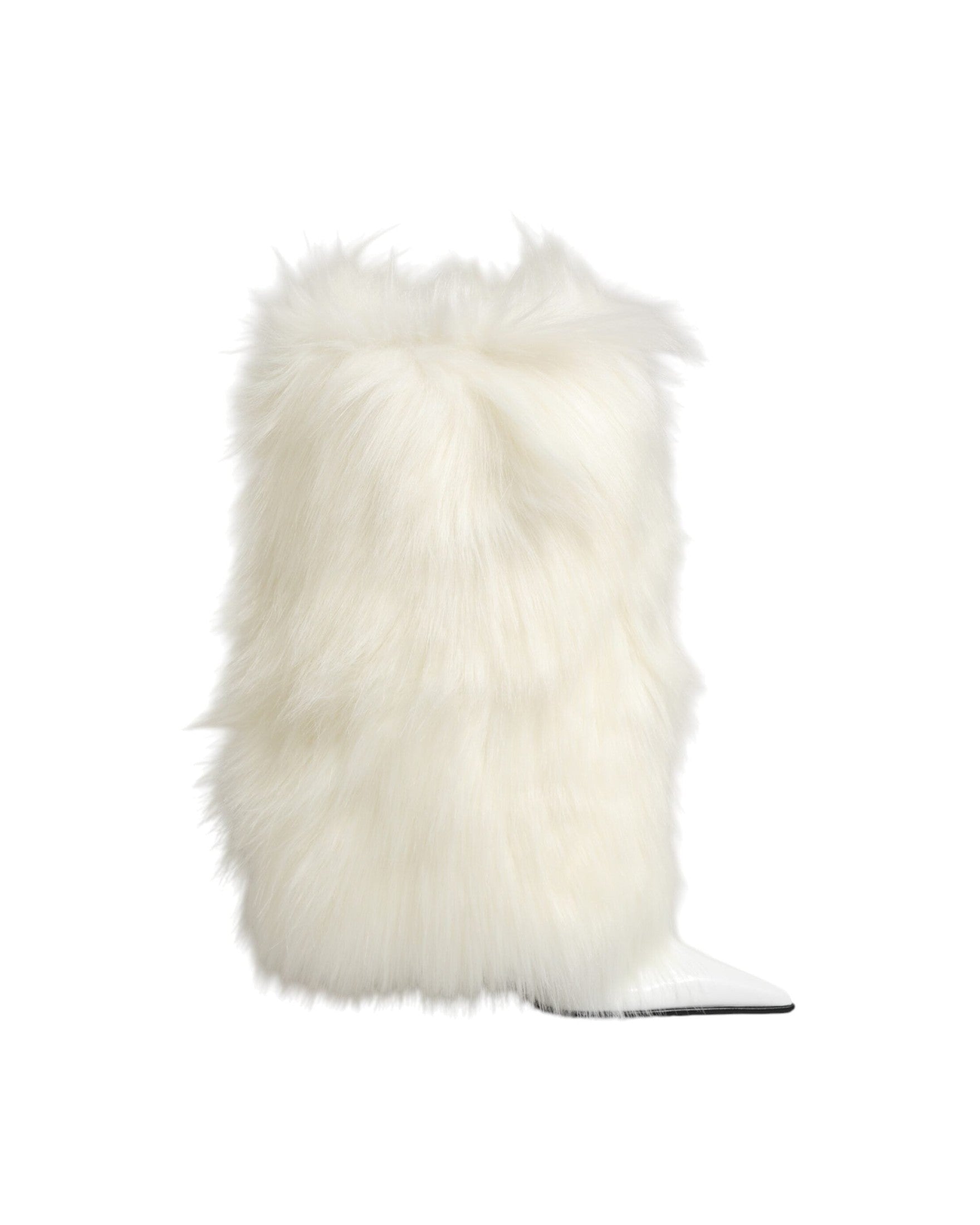 Dolce & Gabbana White Fur Pointed Knee High Stiletto Boots Shoes Glam Steals