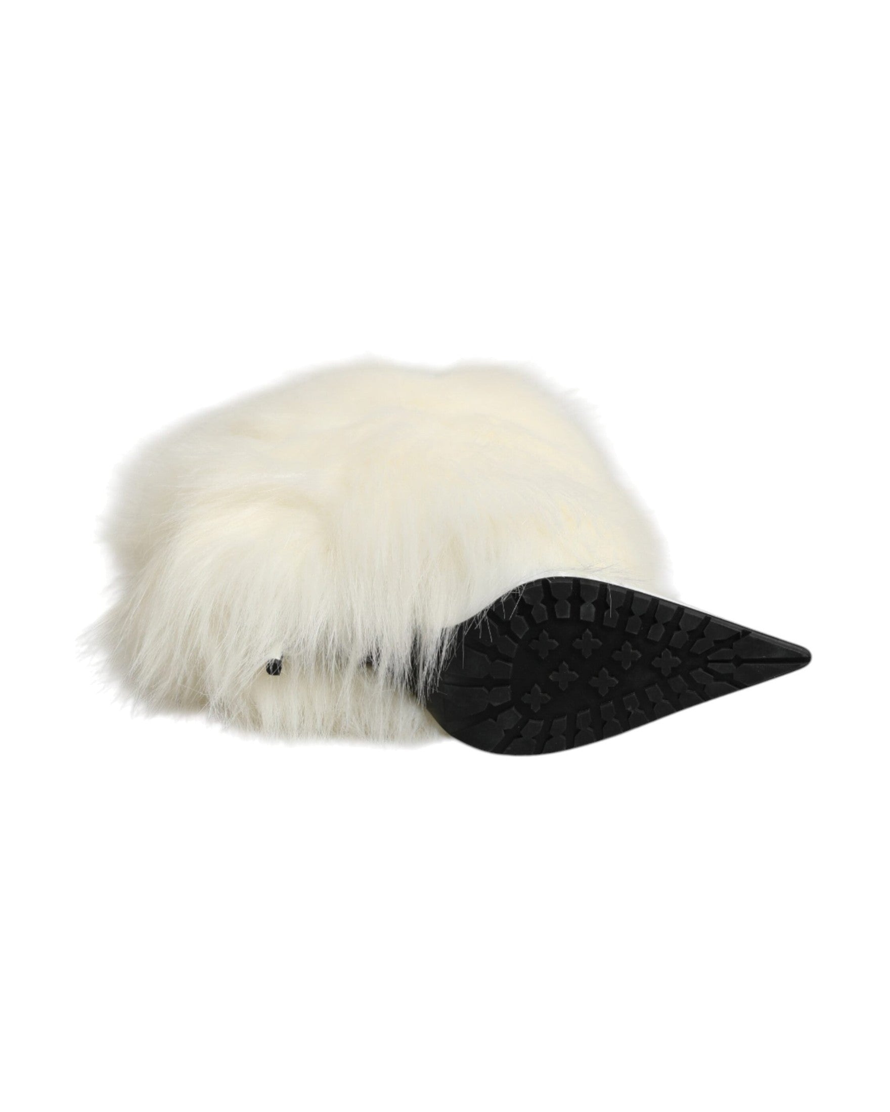 Dolce & Gabbana White Fur Pointed Knee High Stiletto Boots Shoes Glam Steals