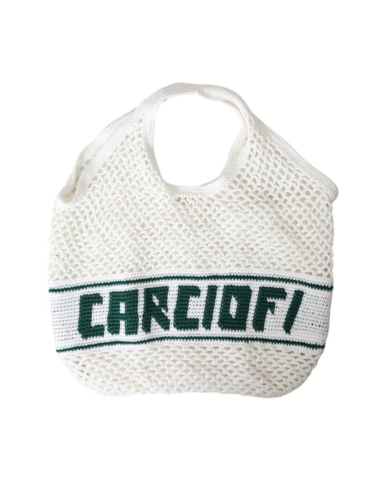 Dolce & Gabbana White Knitted Cotton Logo Shopping Tote Bag Handbags