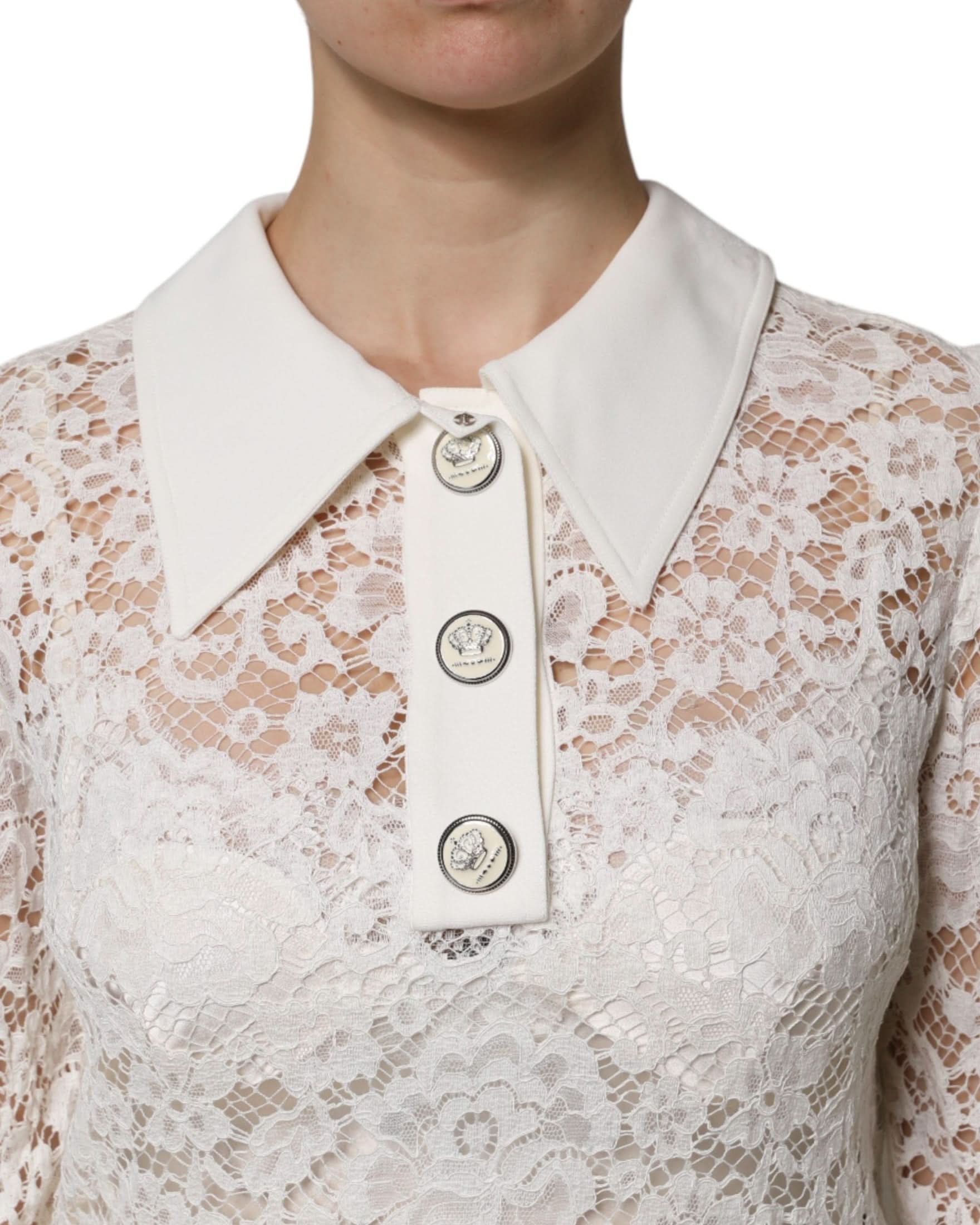 Dolce & Gabbana White Lace Floral Viscose Collared Mini Dress