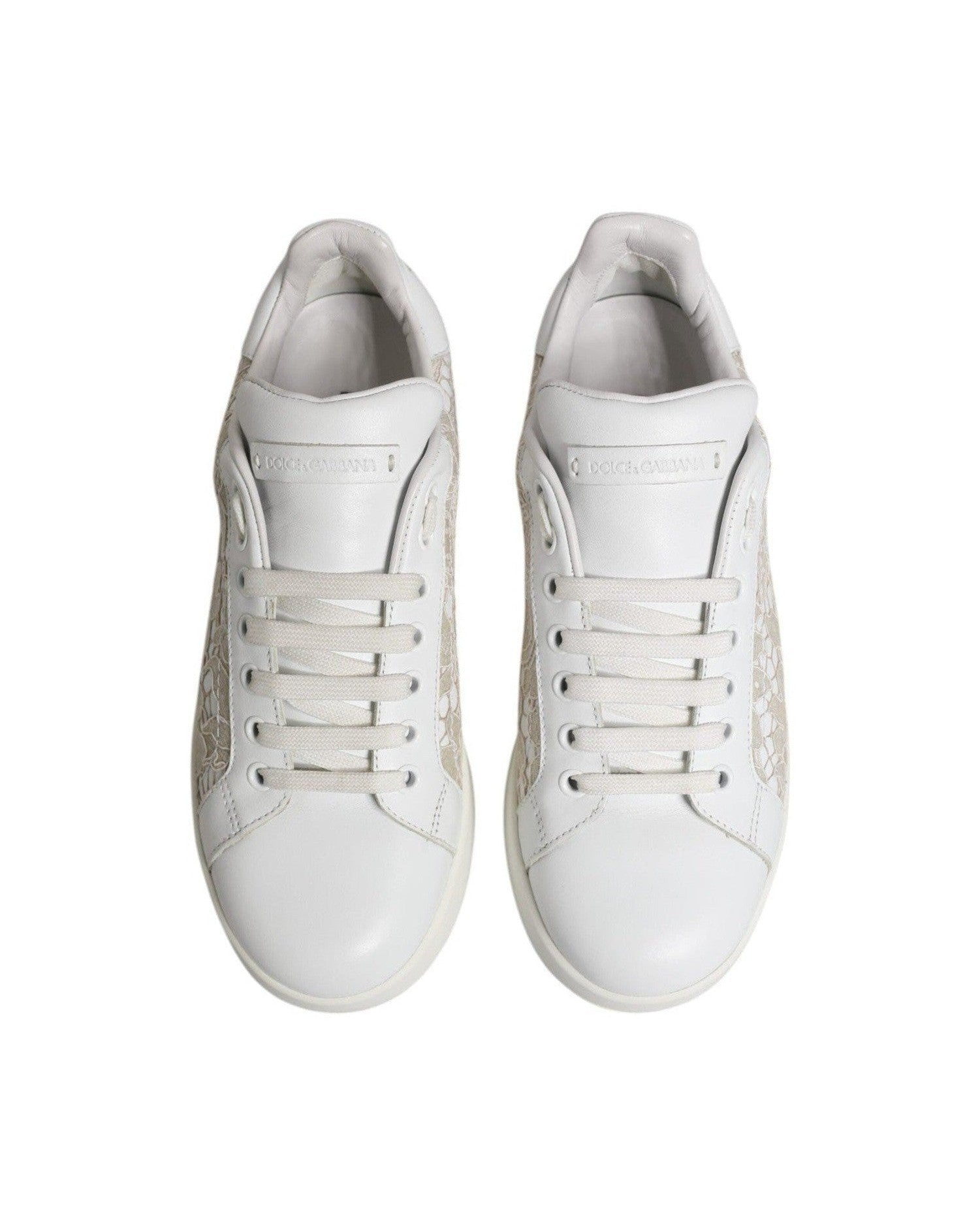 Dolce & Gabbana White Lace Leather Low Top Sneaker Shoes Glam Steals