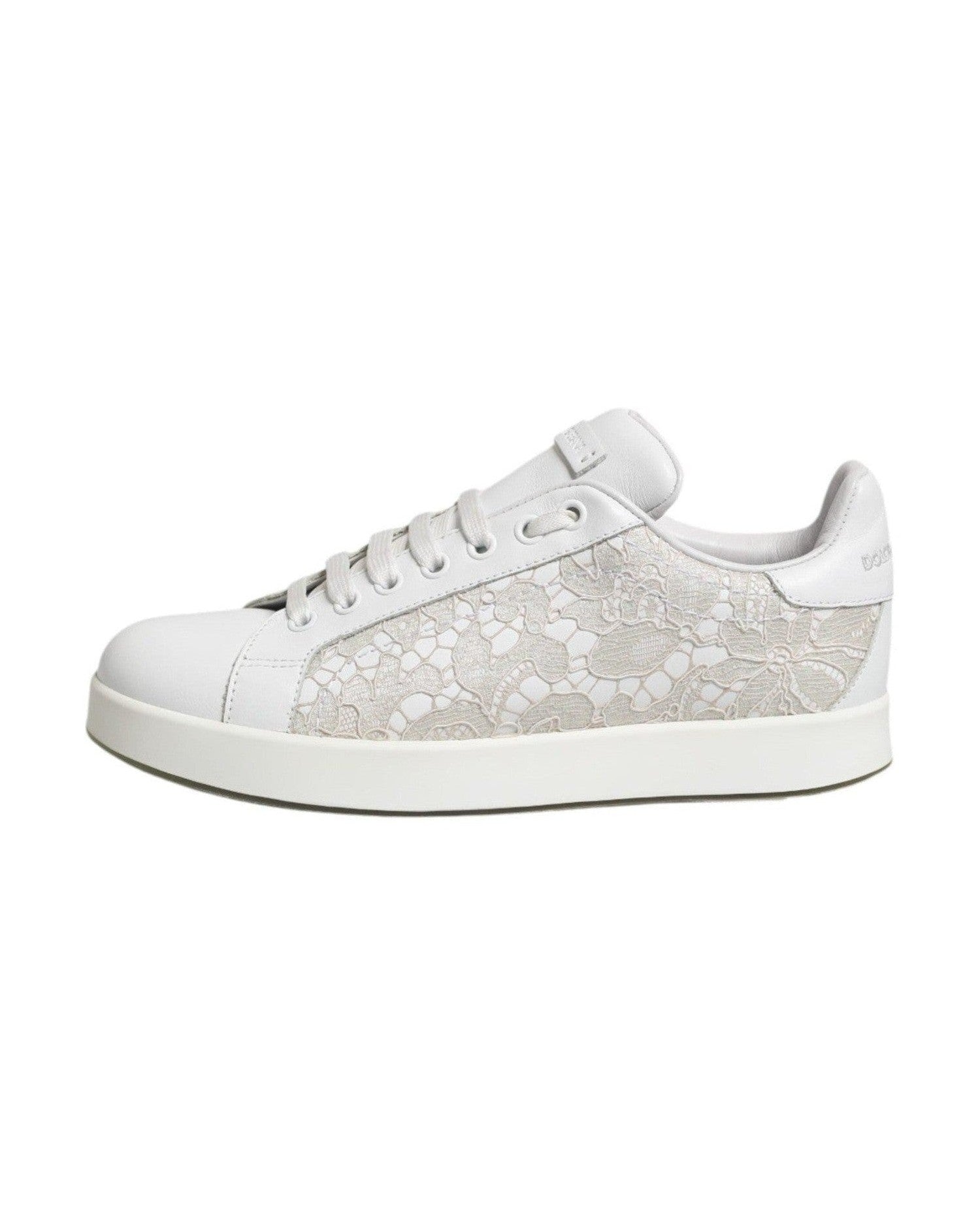 Dolce & Gabbana White Lace Leather Low Top Sneaker Shoes Glam Steals