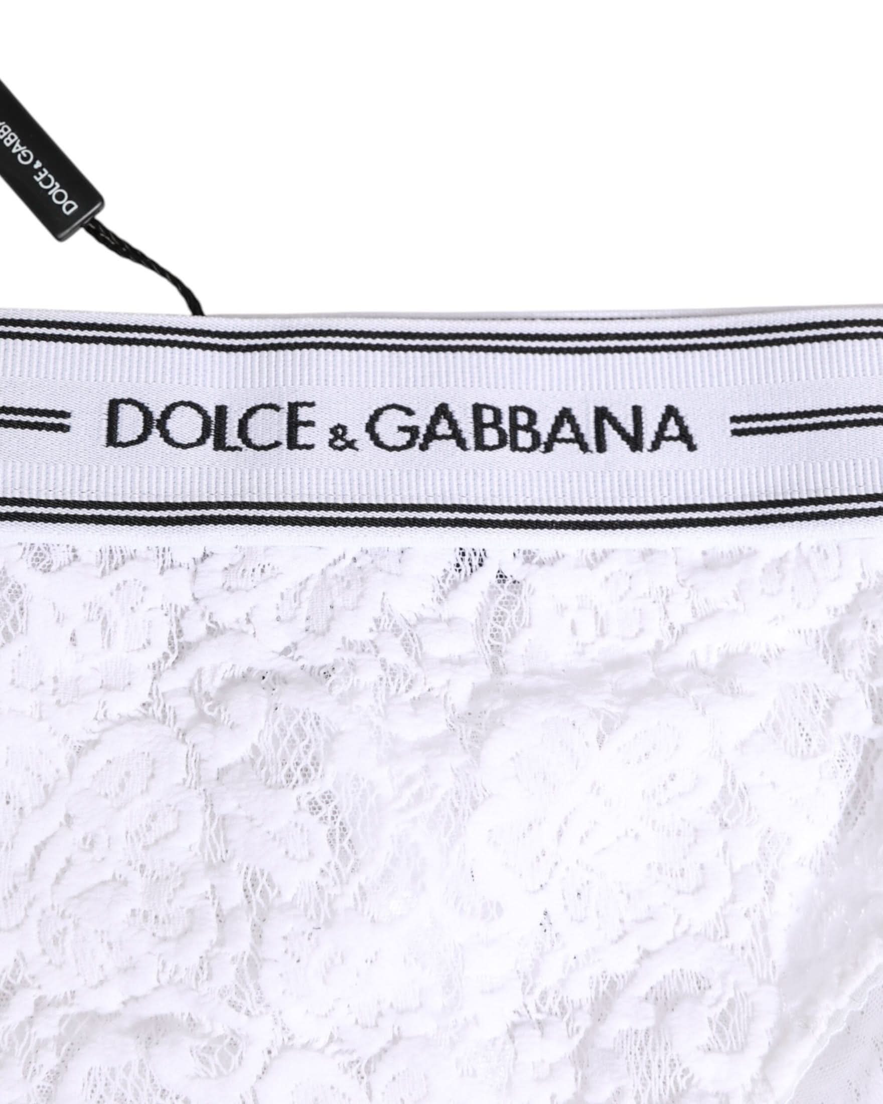 Dolce & Gabbana White Lace Slip Brief Logo Waistband Underwear Briefs