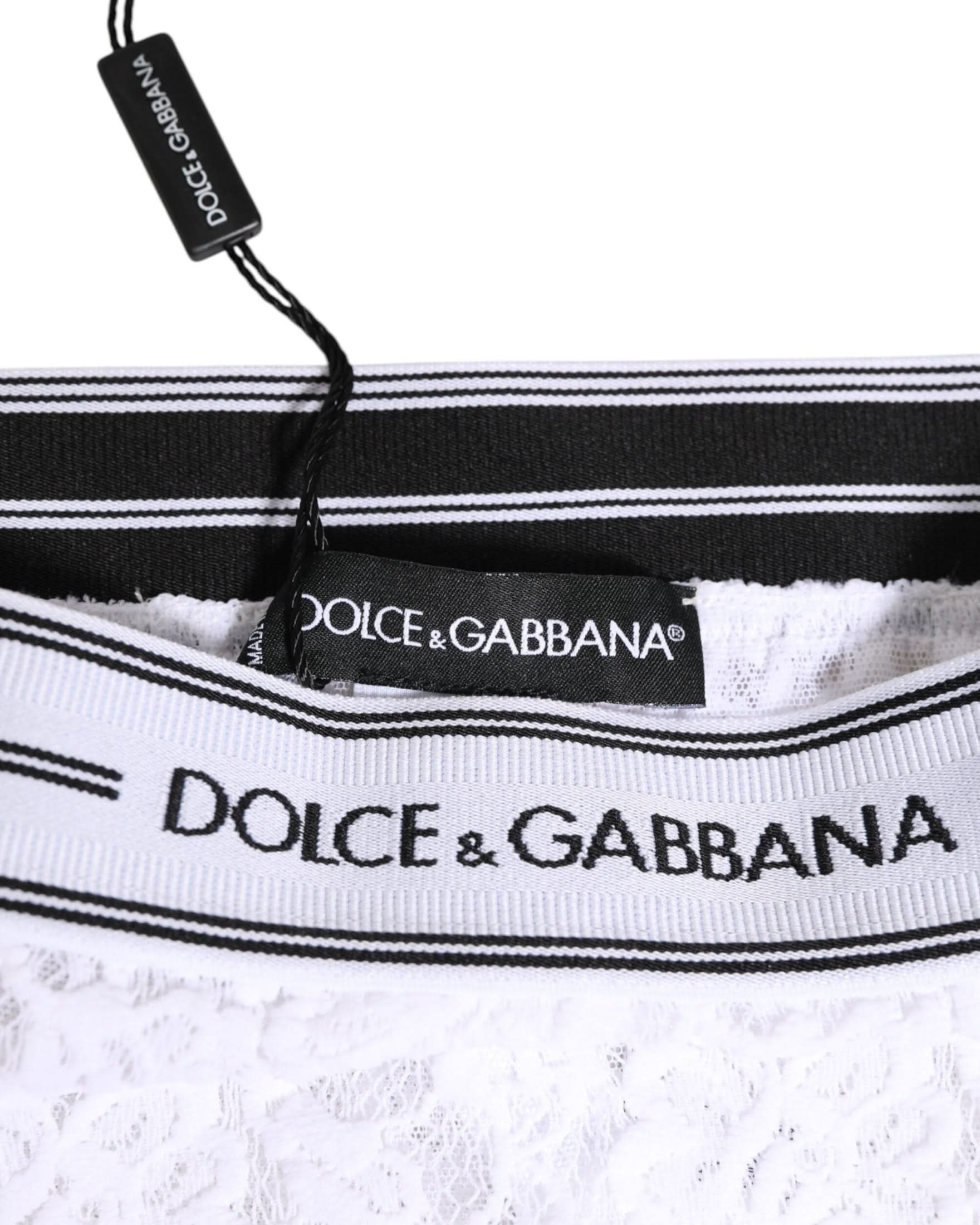 Dolce & Gabbana White Lace Slip Brief Logo Waistband Underwear Briefs