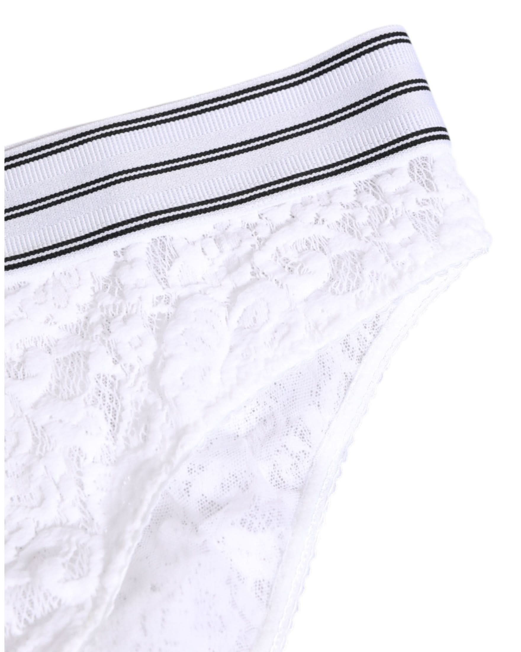 Dolce & Gabbana White Lace Slip Brief Logo Waistband Underwear Briefs