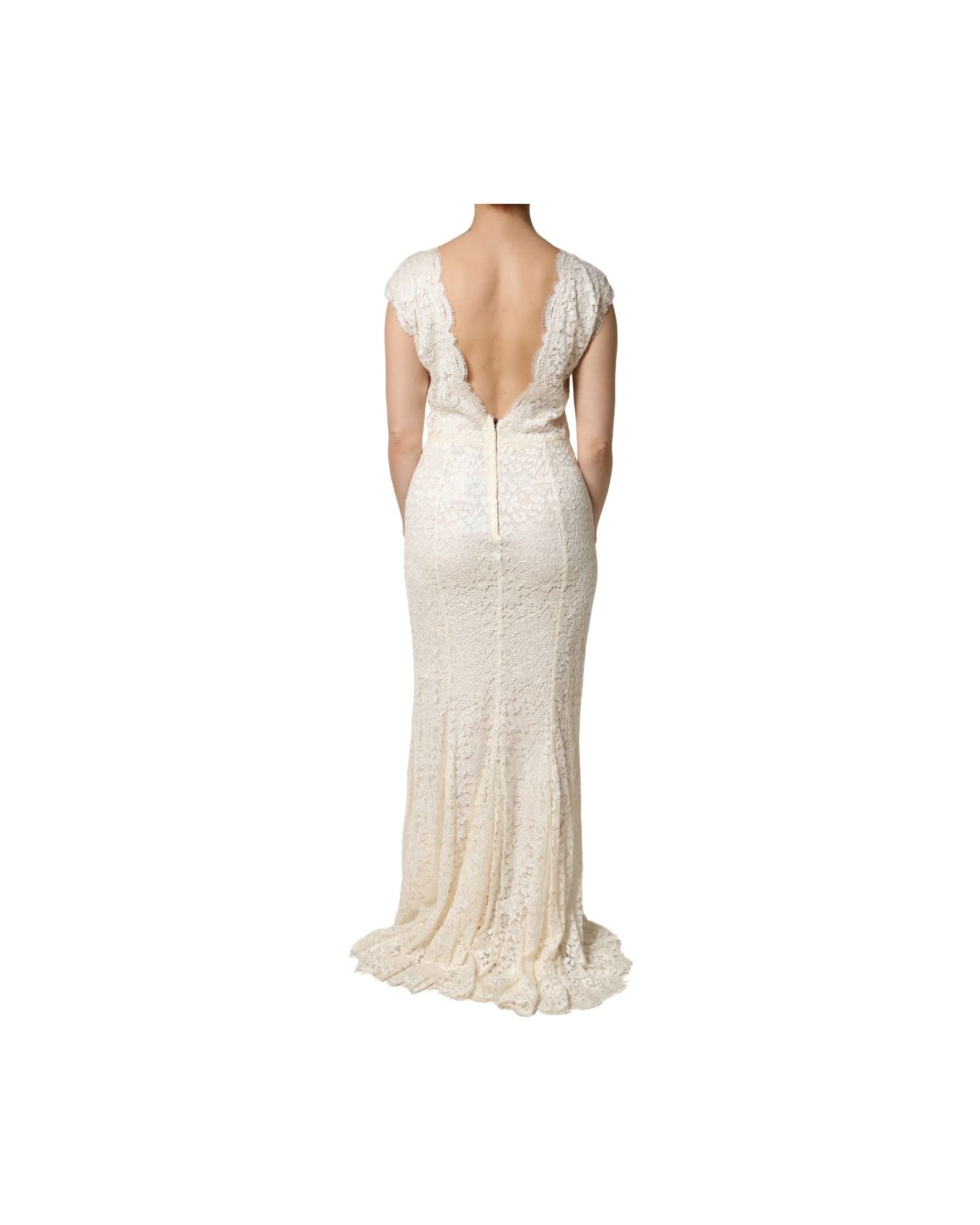 Dolce & Gabbana White Lace Viscose Sheath Long Gown Dress