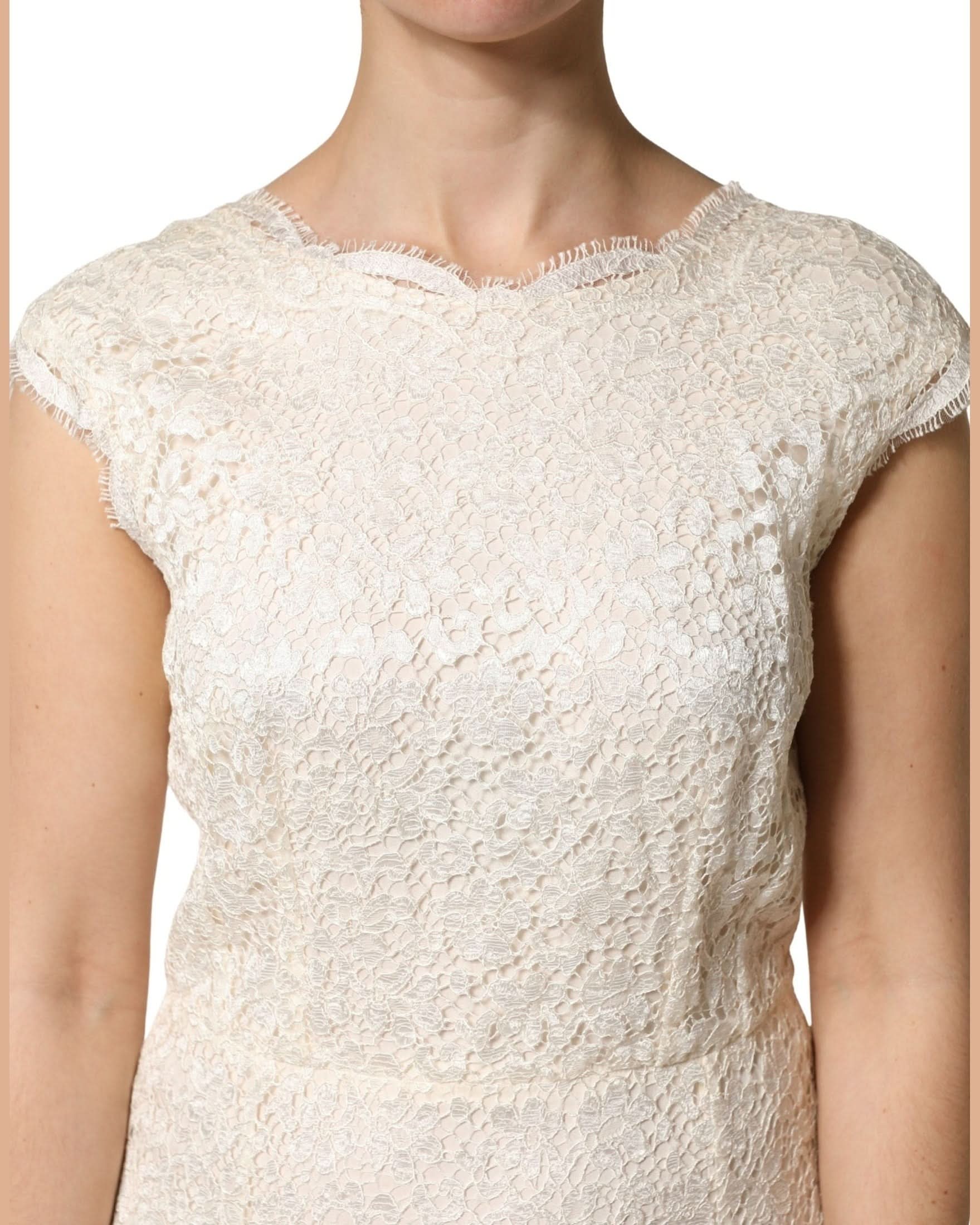 Dolce & Gabbana White Lace Viscose Sheath Long Gown Dress