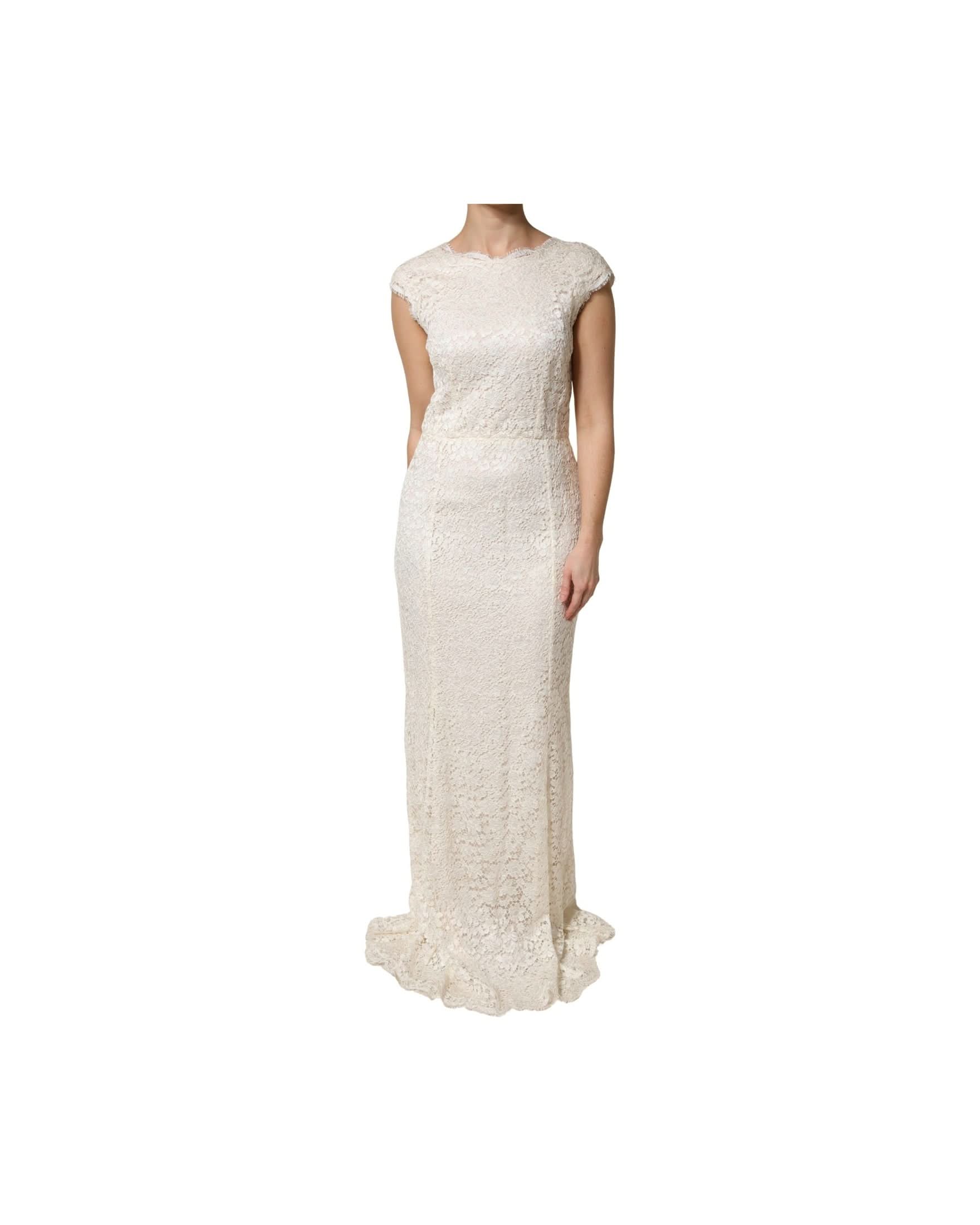 Dolce & Gabbana White Lace Viscose Sheath Long Gown Dress