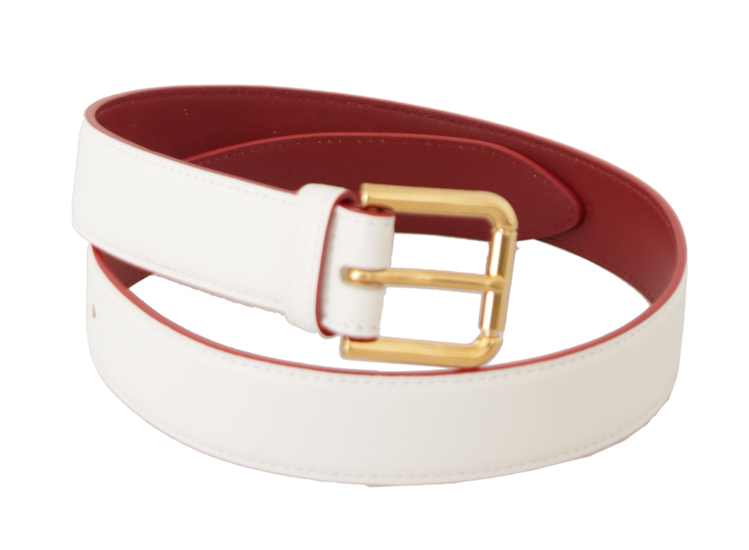 Dolce & Gabbana White Leather Calf Two Toned Gold Metal Buckle Belt Glam Steals