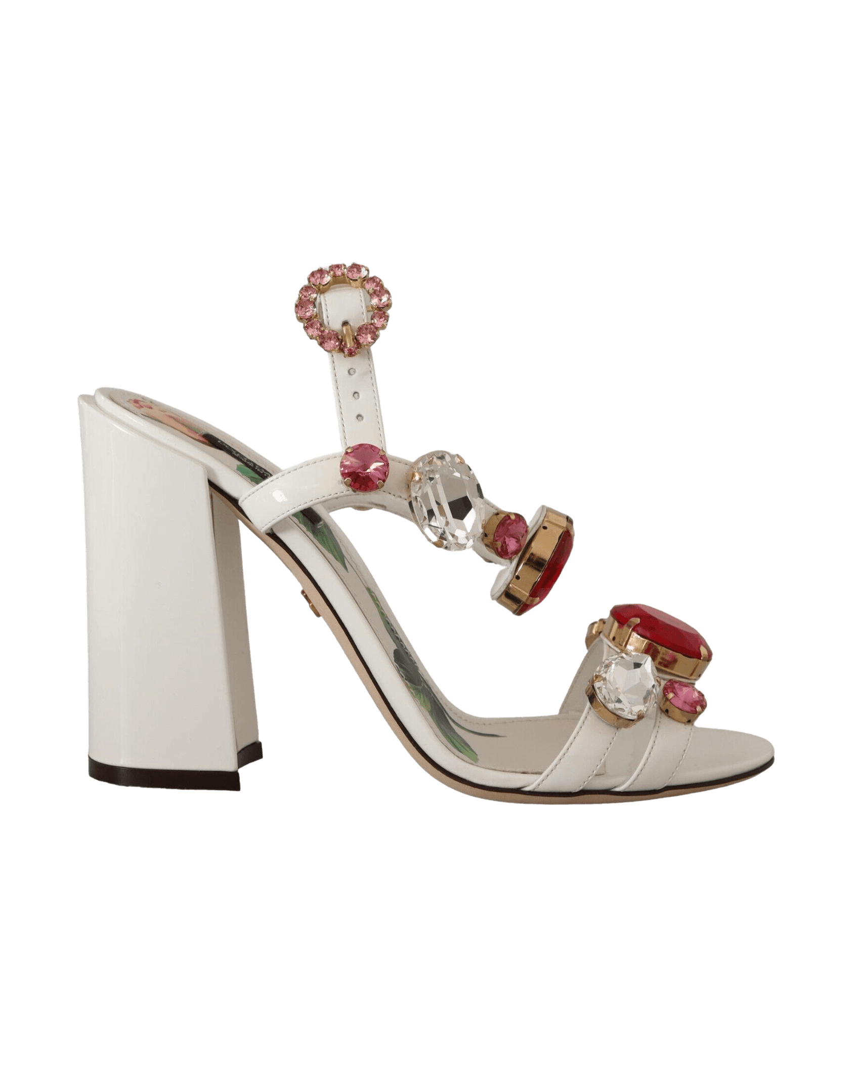 Dolce & Gabbana White Leather Crystal Keira Heels Heels