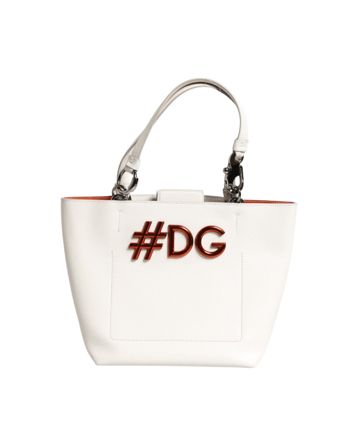 Dolce & Gabbana White Leather #Dg Beatrice Top Handle Tote Bag Glam Steals