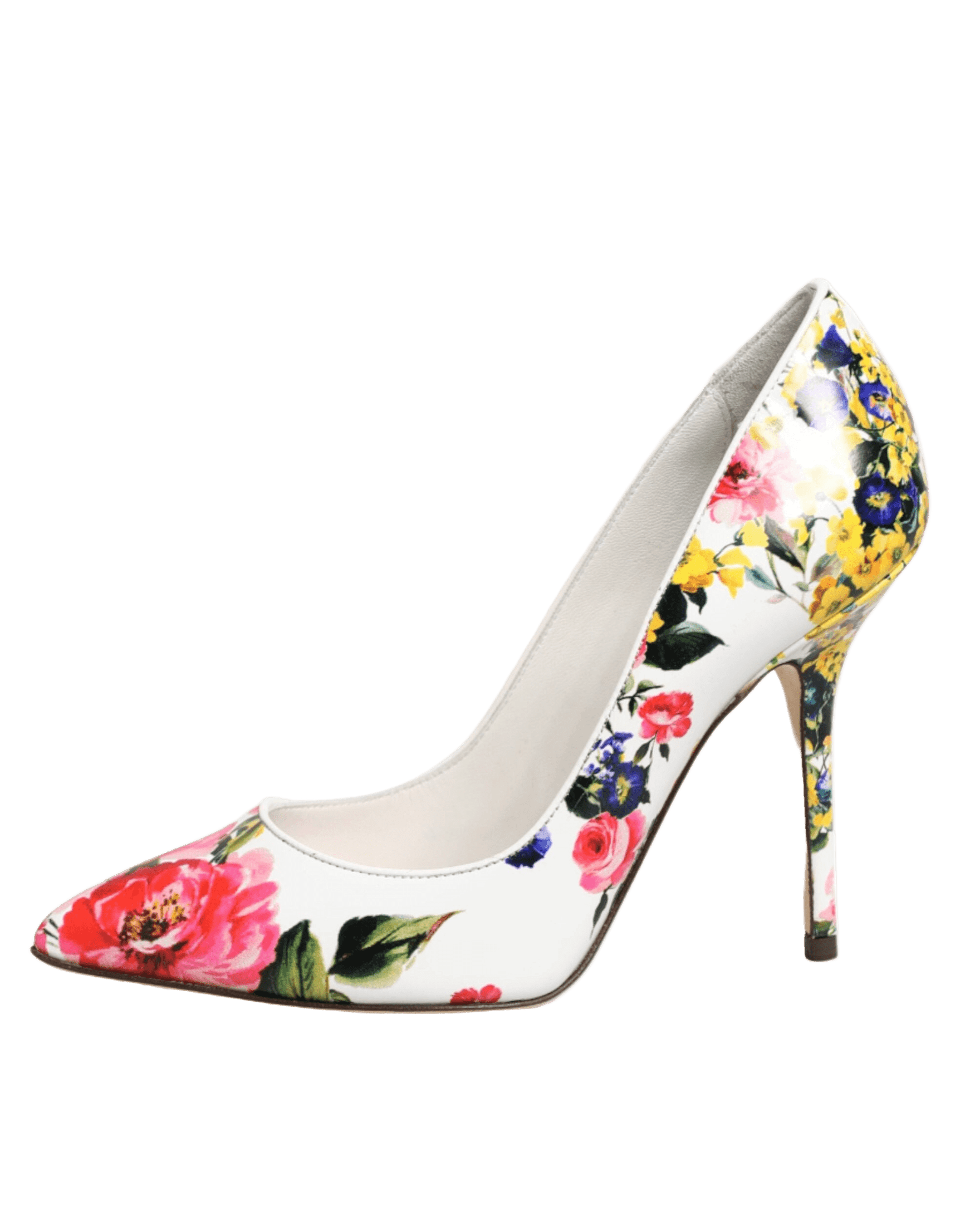 Dolce & Gabbana White Leather Floral High Heels Pumps Shoes Heels