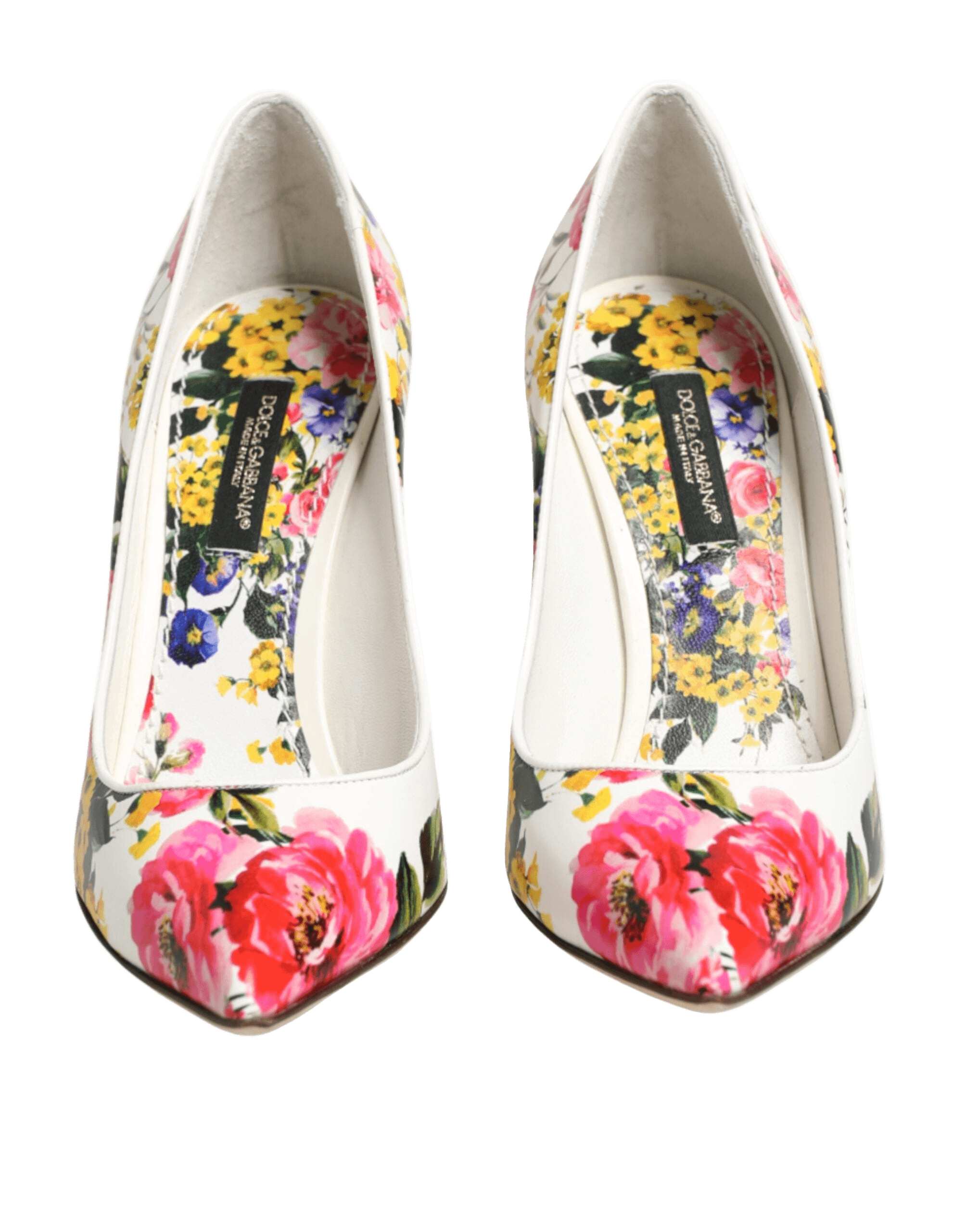 Dolce & Gabbana White Leather Floral High Heels Pumps Shoes Glam Steals