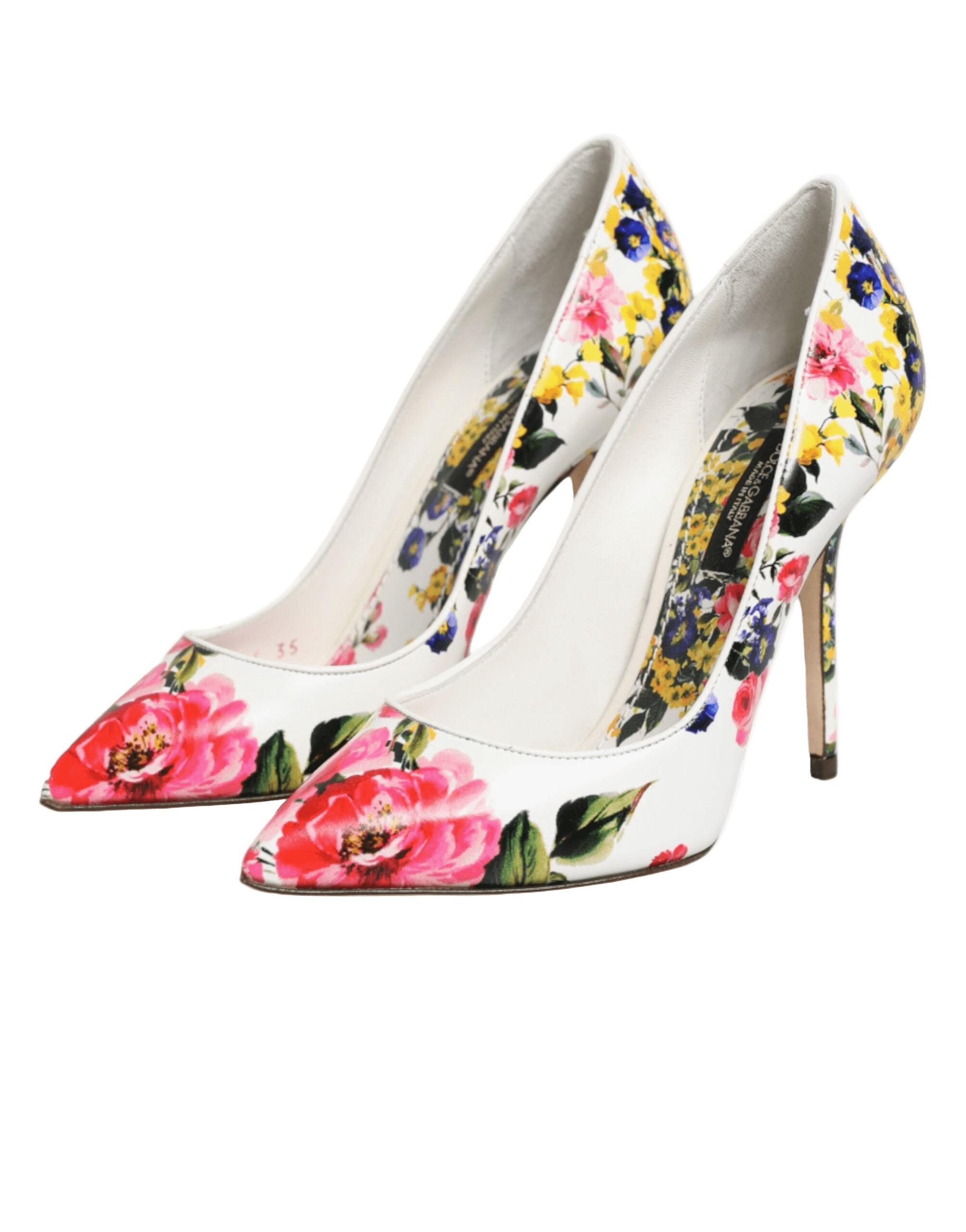 Dolce & Gabbana White Leather Floral High Heels Pumps Shoes Glam Steals